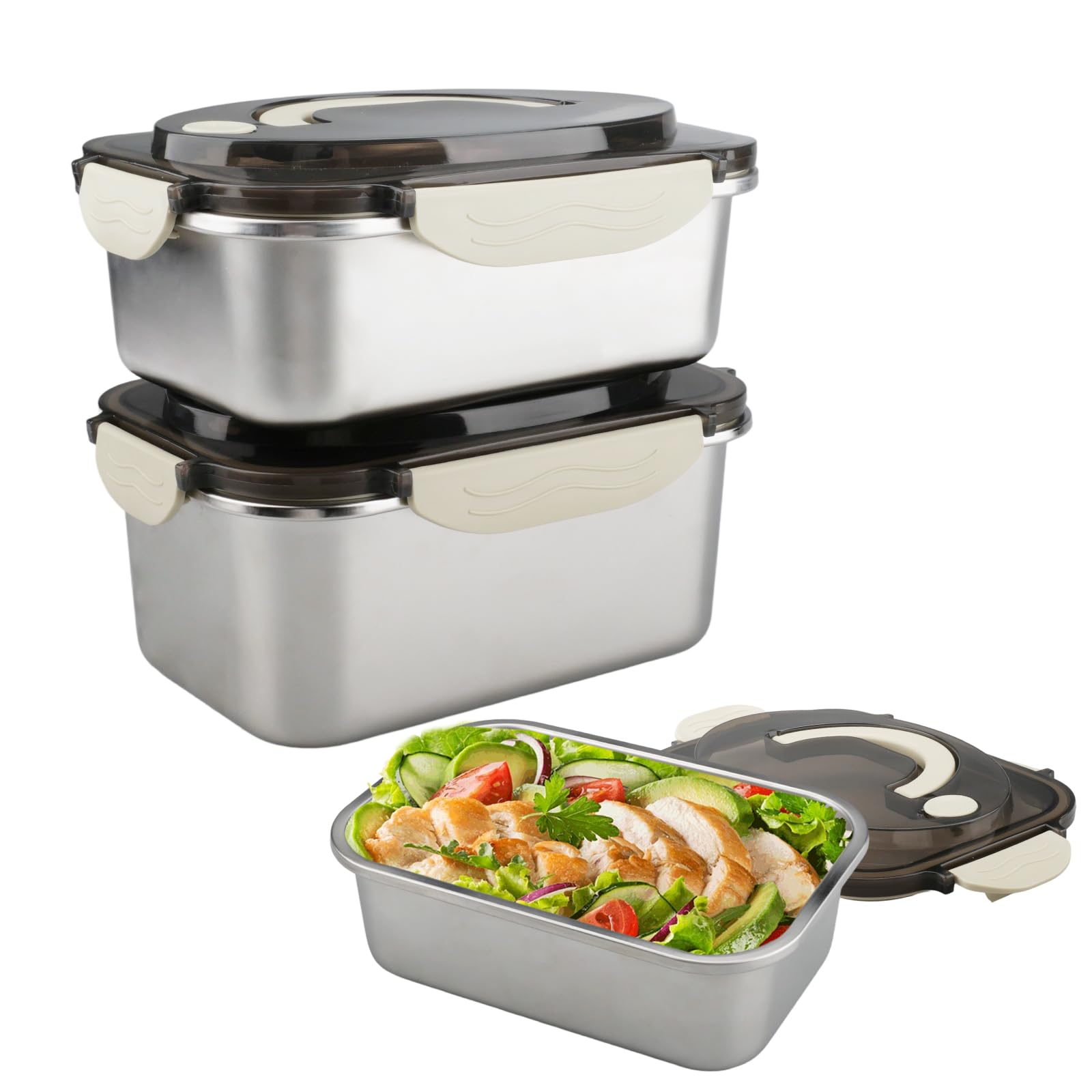WakiHong 2 Pcs Stainless Steel Containers with Lids Stainless Steel Leak-Proof Food Storage Container,Mango oculto,for Freezer Oven,Dishwasher Safe(1700ml+2100ml) — image 1