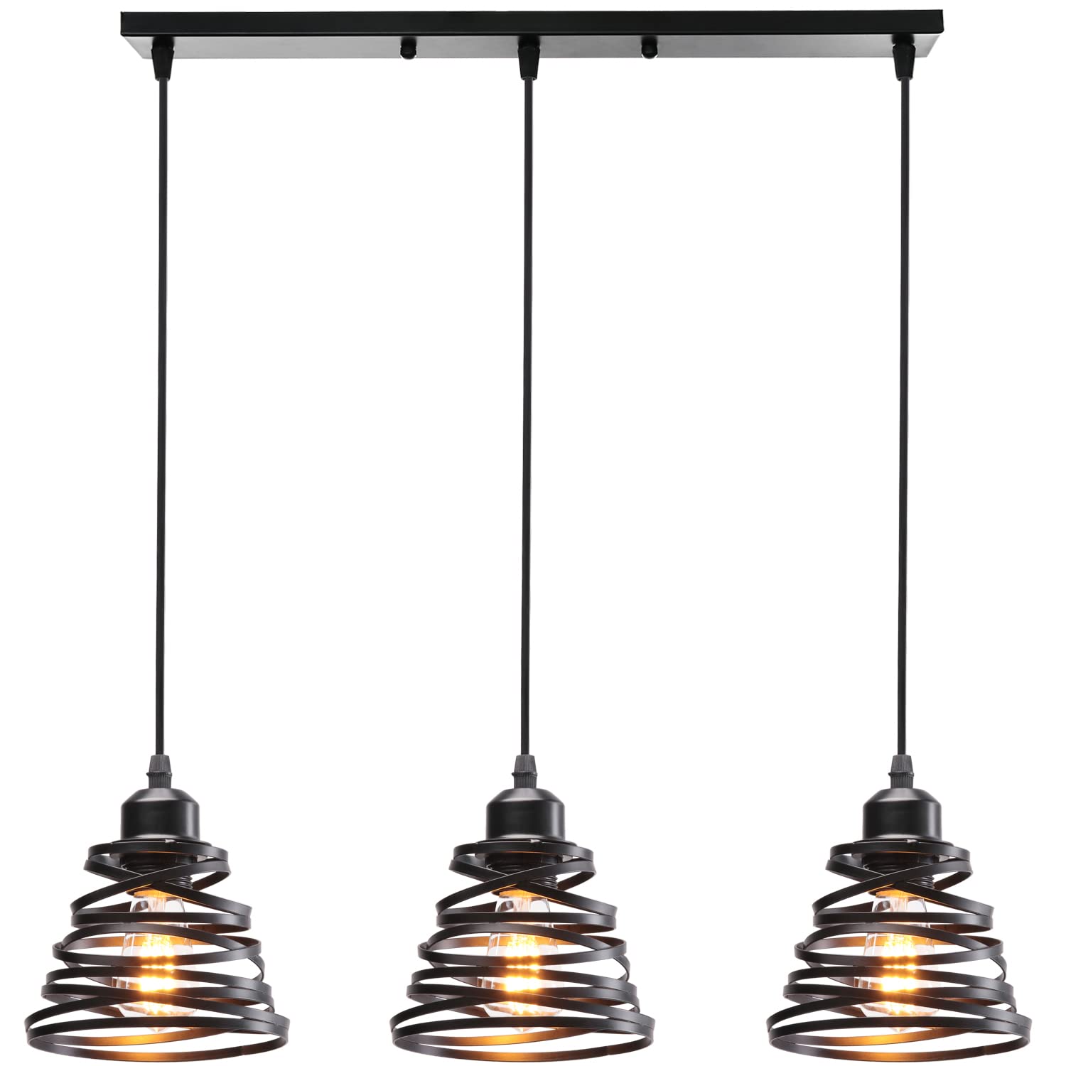 iDEGU 3 Luces Lámpara Colgante Moderna Creativa Lámpara de Techo Interior Diseño Espiral en Cascada de Metal Vintage Luz Colgante para Dormitorio Cocina Sala Comedor (Araña 3 Luces, Barra, Negro)