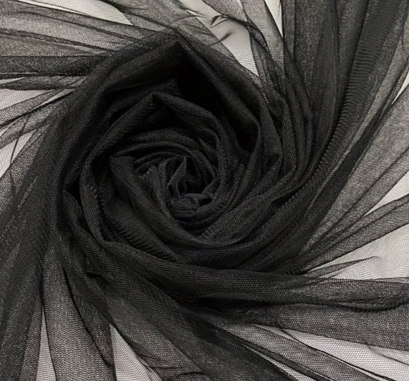 Tul elástico translúcido muy fino, con mucha caída y confeccion, de prendas femeninas, como vestidos, blusas y bufandas..., 150cm de ancho (NEGRO., 1 METRO)