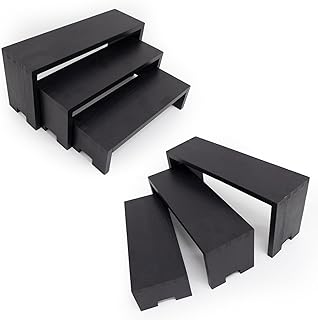 Wood Display Risers Set - 2 x 3-Tier Rectangular Stands, Layered Aesthetic Shelves for Cupcakes, Jewelry, Craft Displays, Ideal for Funko Pops, Tabletop Exhibits (Black, 6 Pack)