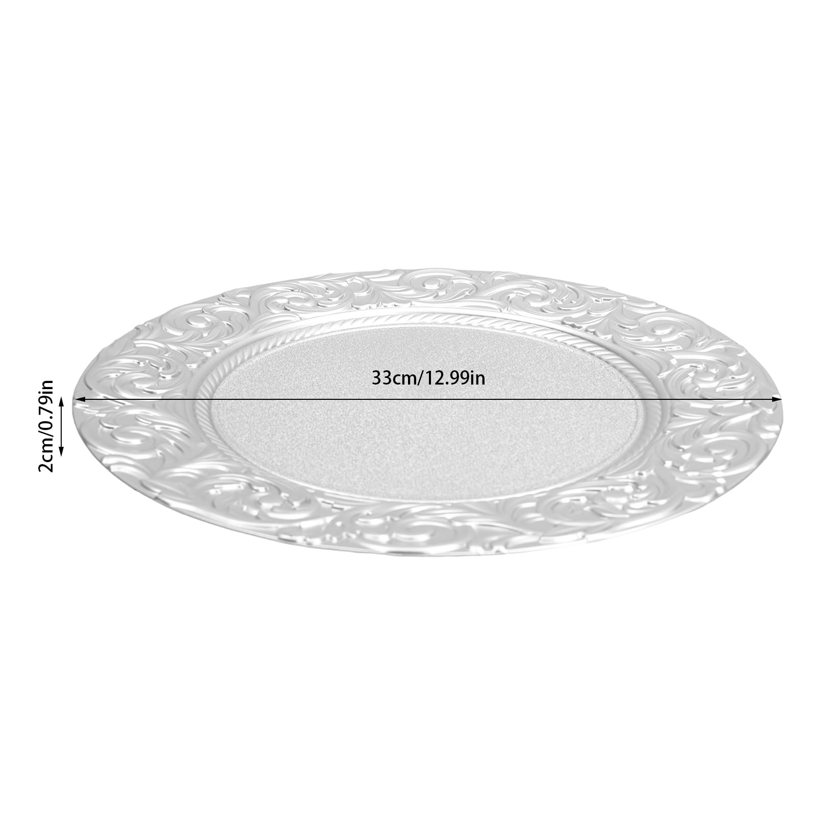 Round Charger Plates, Reusable Serving Plates, 100 Pcs Reef Charger Plates Bulk, 13'' Plastic Embossed Dinner Plate Chargers Round Floral Plates for Wedding Party, Holiday Event Supplies (Sliver)