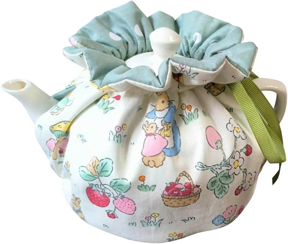 Tea Pot Cozies, Cotton Vintage Floral Teapot Dust Cover Tea Cosy, Kitchen Home Decorative Tea Pots Cozy with Insulation Pad for Housewife, Friend, Mom (Bunny)