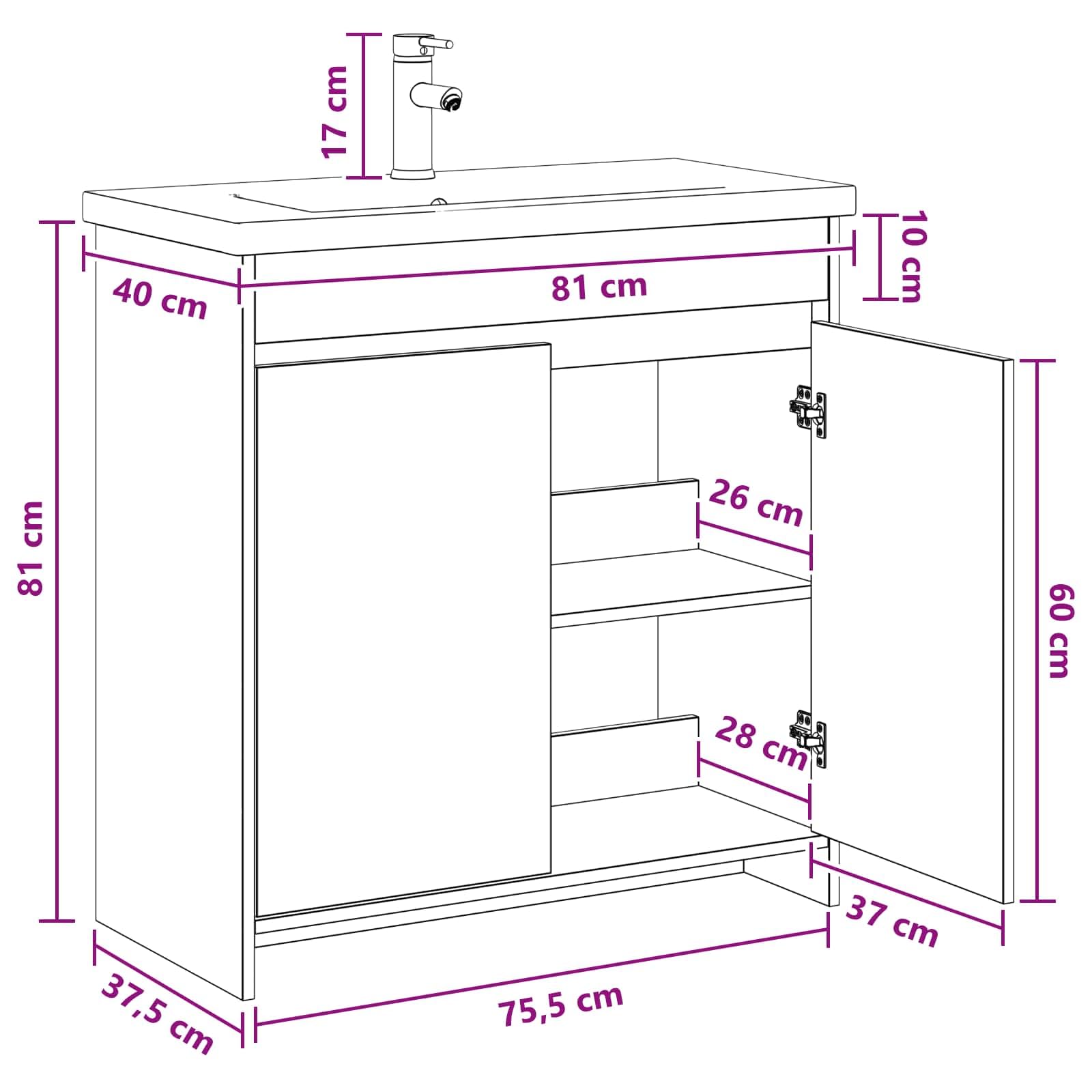 Set di mobili da bagno bianco 81 x 40 x 84,5 cm in legno con vano portaoggetti, lavabo e rubinetto per bagni interni, design moderno, facile da montare, durevole, ideale per ristrutturazioni