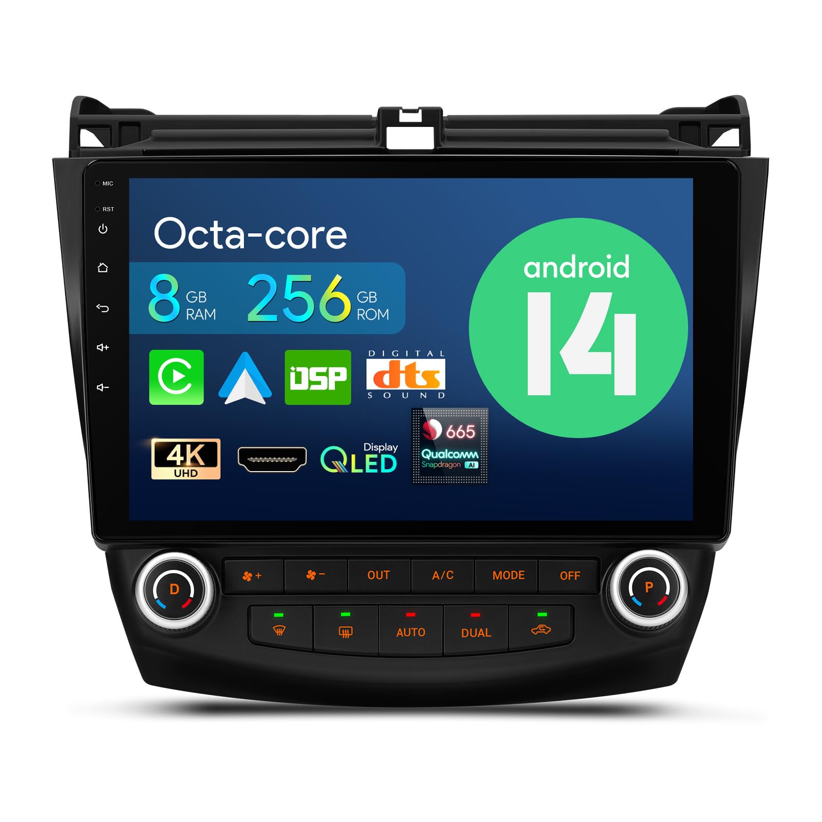 XTRONS for 2003 2004 2005 2006 2007 Honda Accord Radio, Android 14 Qualcomm Octa Core 8GB+256GB Car Stereo, 10.1 Inch QLED Touch Screen GPS Navigation