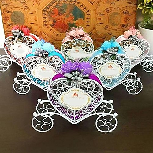 Petite boîte cadeau pour bonbons, dragées, chocolats carrosse en forme de cœur pour mariages, fêtes., Alliage, Red, Taille unique
