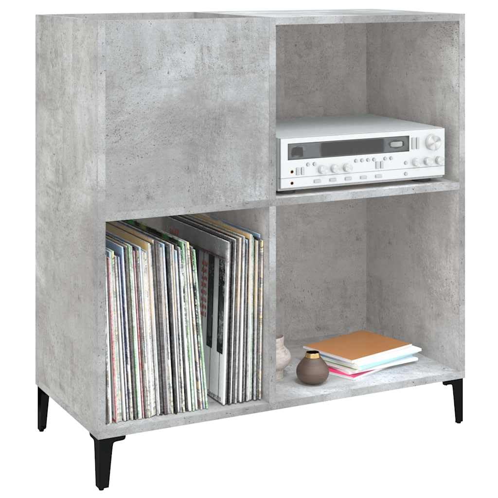 Générique Armadio a dischi in vinile grigio cemento 84,5 x 38 x 89 cm, mobile portaoggetti LP in legno di ingegneria con gambe metalliche, ripiano per giradischi e collezione di vinile.