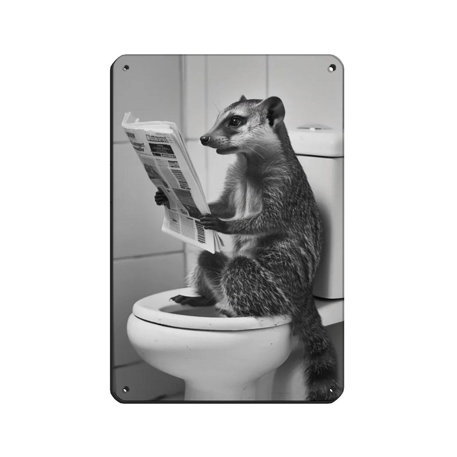 Lxwnze 20L X 30W Cm Mongoose Sitting On The Toilet Reading A Newspaper Retro Poster Metal Tin Sign Chic Art Retro Iron Painting Bar People Cave Cafe Family Garage Poster Wall Decoration 8X12inch(20X30cm)