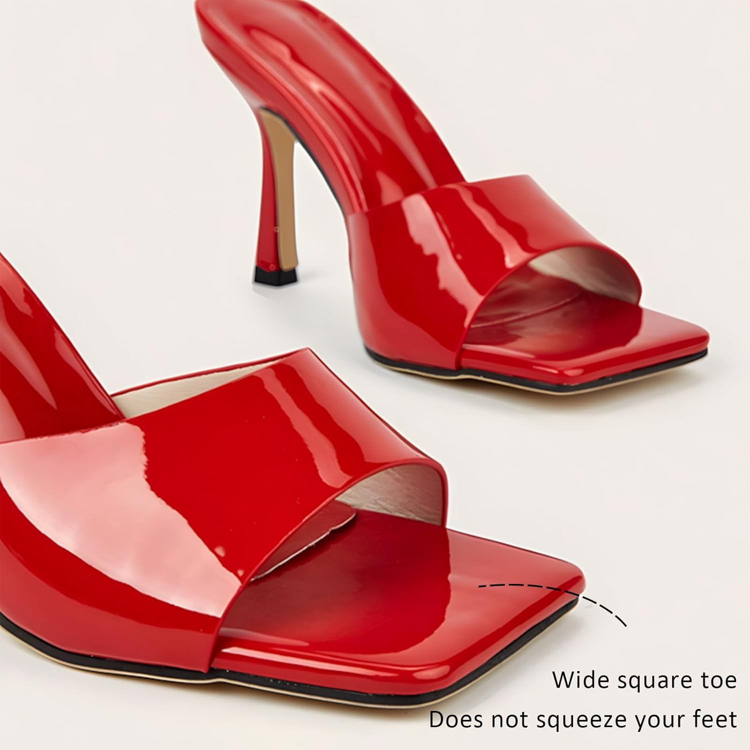 Women's Patent Leather Square Open Toe Stiletto Heeled Mules Sandals Sexy Backless Lightweight Non Slip Slip on Pumps Summer Super High Heel Party Prom Dress Sandals - Image 5