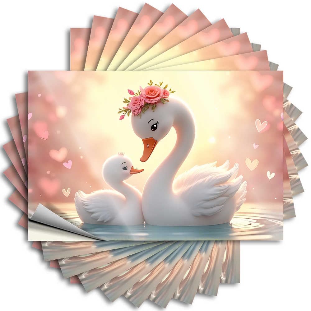 Fzfn Colour Cute Summer Lettering Sticker - Love In The Water: A Swan Family's Heartwarming Scene Removable Decal Bottle Easy Peel For Billiard(8X12cm)