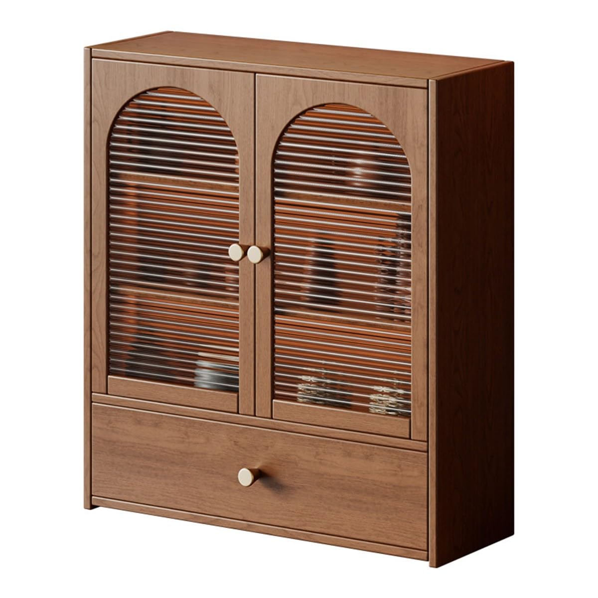 Mueble De Sobremesa Madera con Puertas Acrílicas Acanaladas 47cm Alto Puerta Sencilla O Doble 20cm 40cm Ancho Cajón Antipolvo para Juego De Té Sala De Té Encimera (