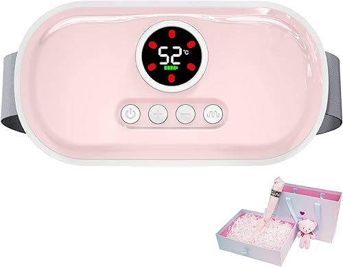 CreateSweet Almohadilla térmica menstrual portátil inalámbrica cinturón de masaje eléctrico doble batería motor dual pantalla digital calentamiento
