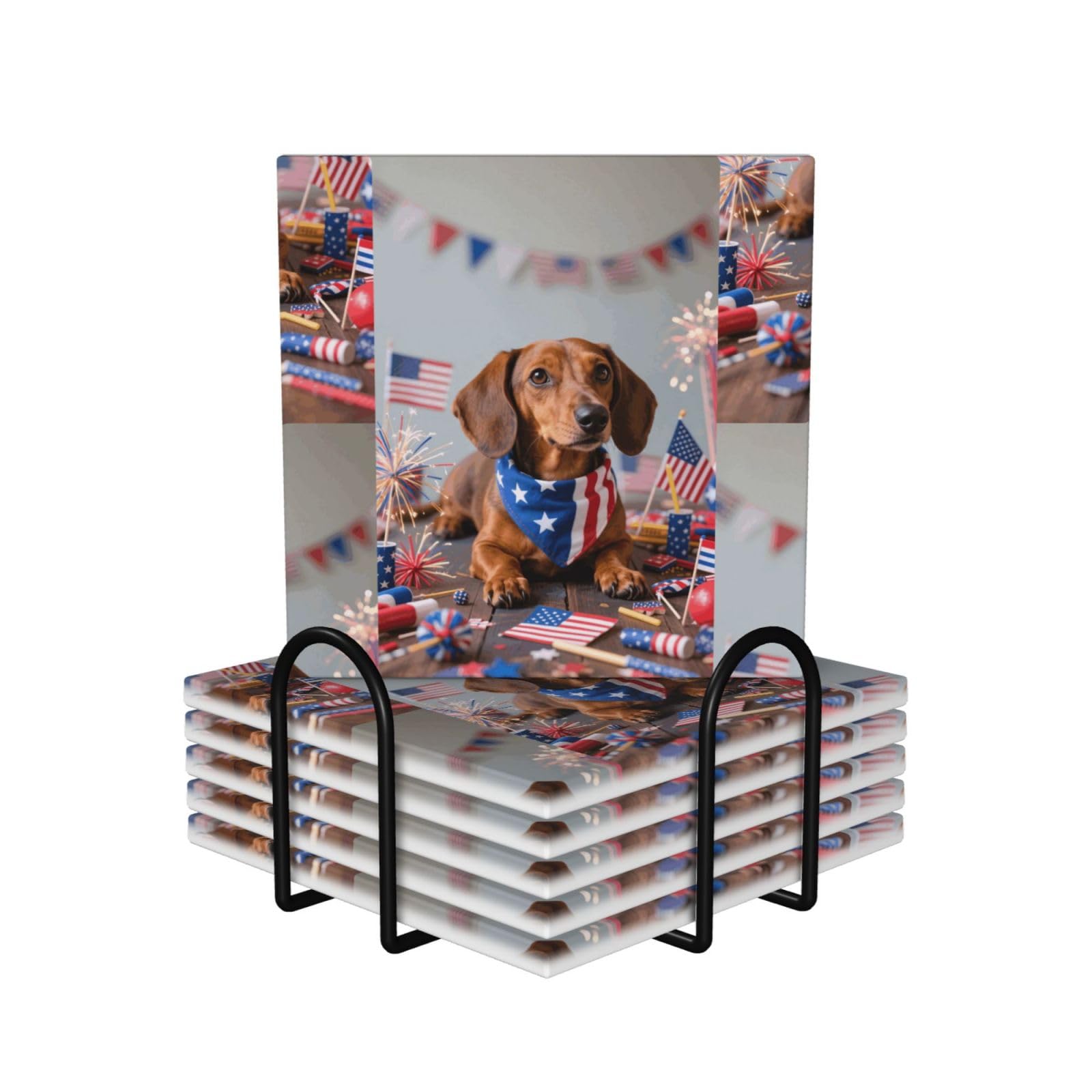 Dessous de verre teckel en céramique absorbante et liège (lot de 6) pour votre table
