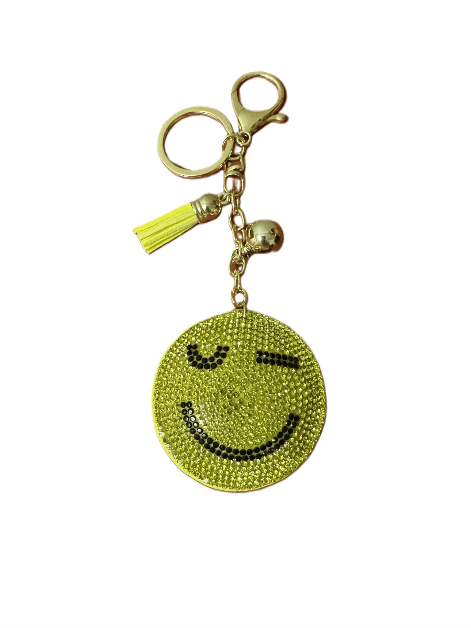 Popfizzy Women's Emoji Smiley Face (Gold) Rhinestone Keychains For And Girls, Bling Backpack Keyring, Cute Purse Charms, Cool Key Fob, Fun Keychain Gift, One Size
