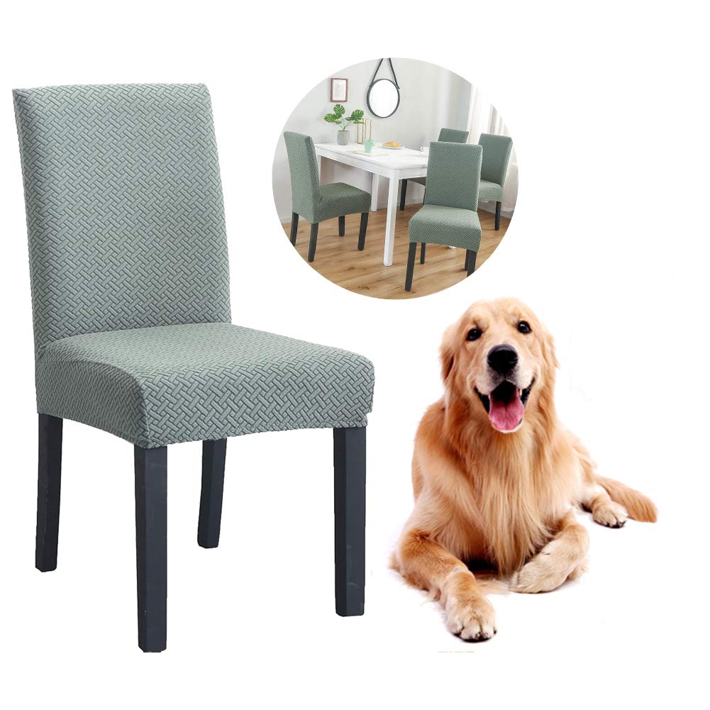 JunYitoChair Covers Dining Chair Covers Slipcovers Top Chair Protector for Dining Room Hotel Ceremony Banquet Wedding Party Décor (Thick B-Light Green, 6 Pcs)