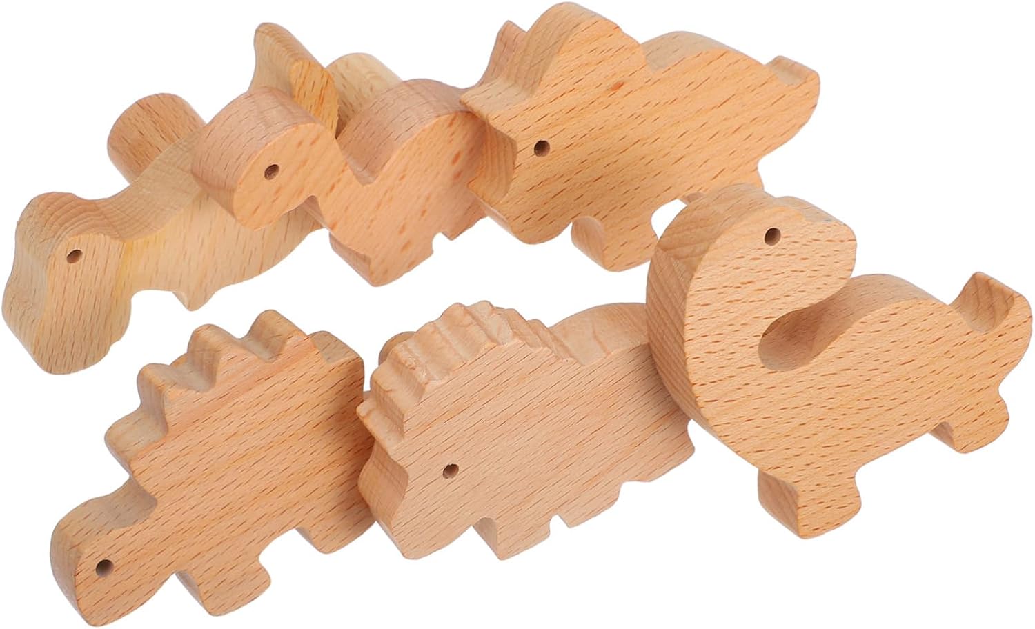 6set Decorative Animal Cabinet Knobs Wooden Dinosaur Drawer Pulls Dresser Handles Screws for Nursery