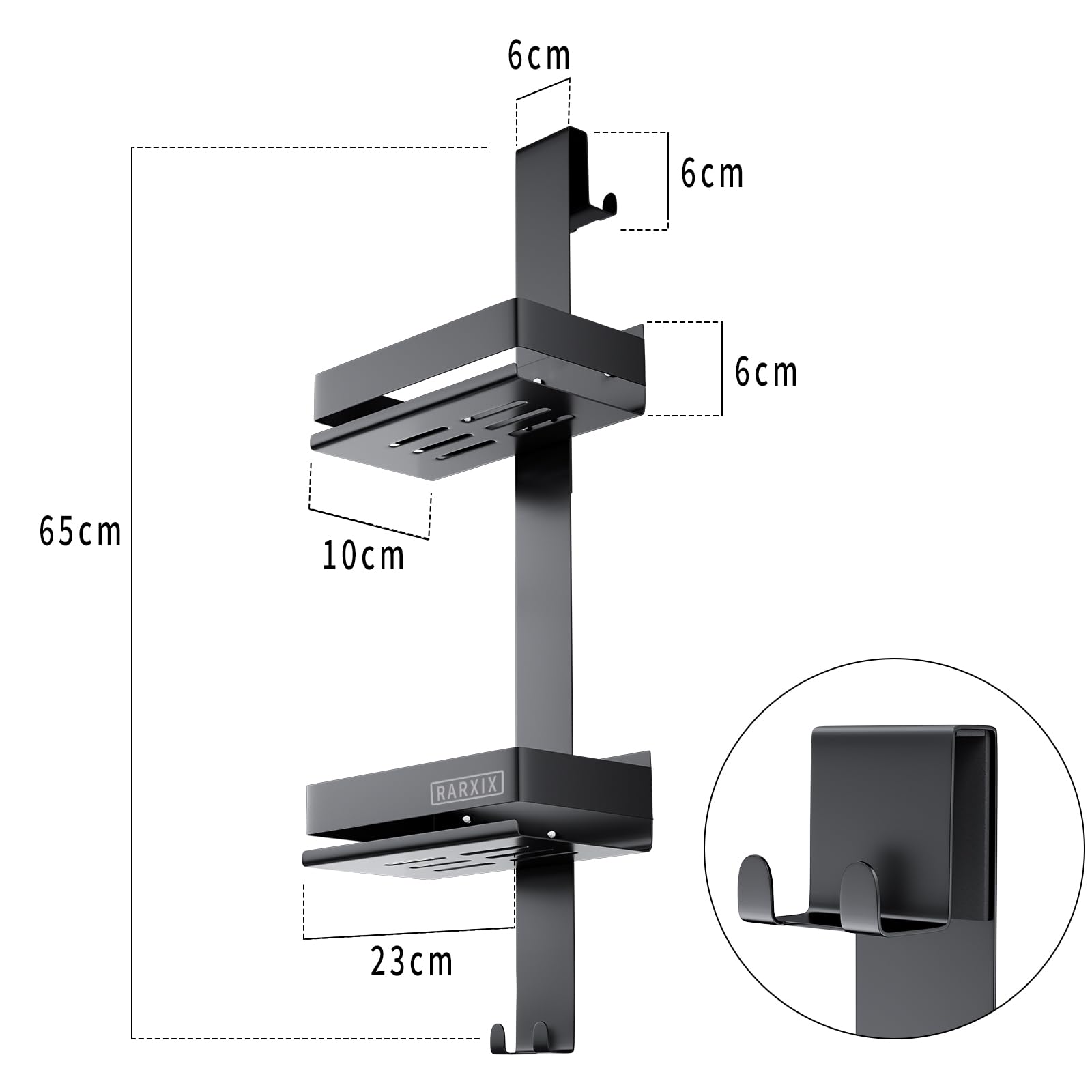 CRTEPST Mensola Per Doccia Senza Fori, 2 Pezzi In Acciaio Inox Nero, Con Ganci, Autoadesiva. Organizer Per Shampoo E Bagno. Facile Da Montare. - 4