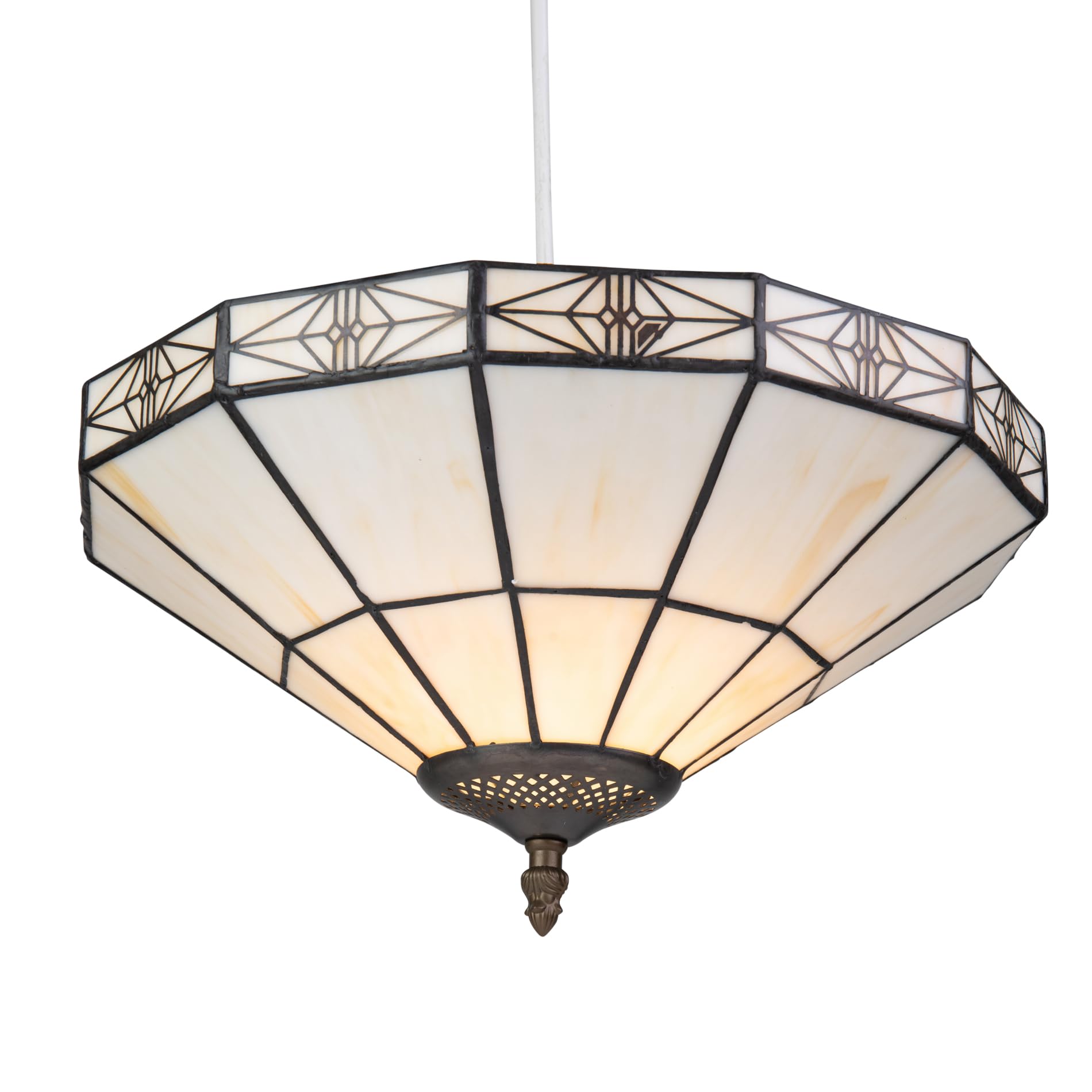 Lighting Supermarket Cream Tiffany Style Portland Uplighter Ceiling Light Shade - Art Deco Inspired With Black Detailed Gallery Edge