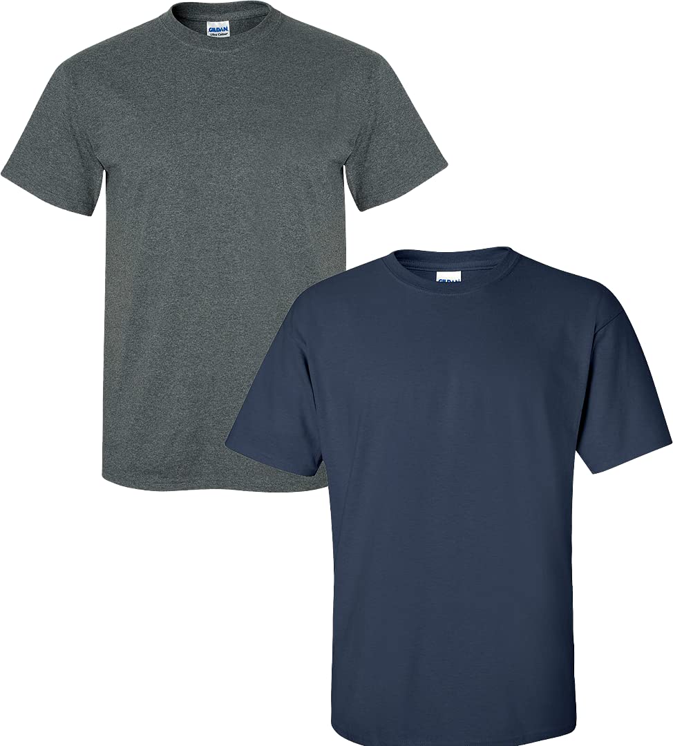 Gildan Mens Ultra Cotton T-Shirt Style G2000 T-Shirt, Dark Heather/Navy, XXL