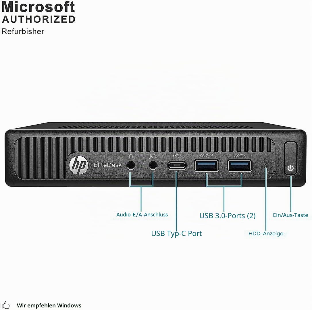 HP EliteDesk 800 G2 Mini Desktop-PC, Intel Core i5-6500, 8 GB RAM, 256 GB SSD, Keine Tastatur und Maus, WiFi, Bluetooth, Windows 11 Pro (Generalüberholt)