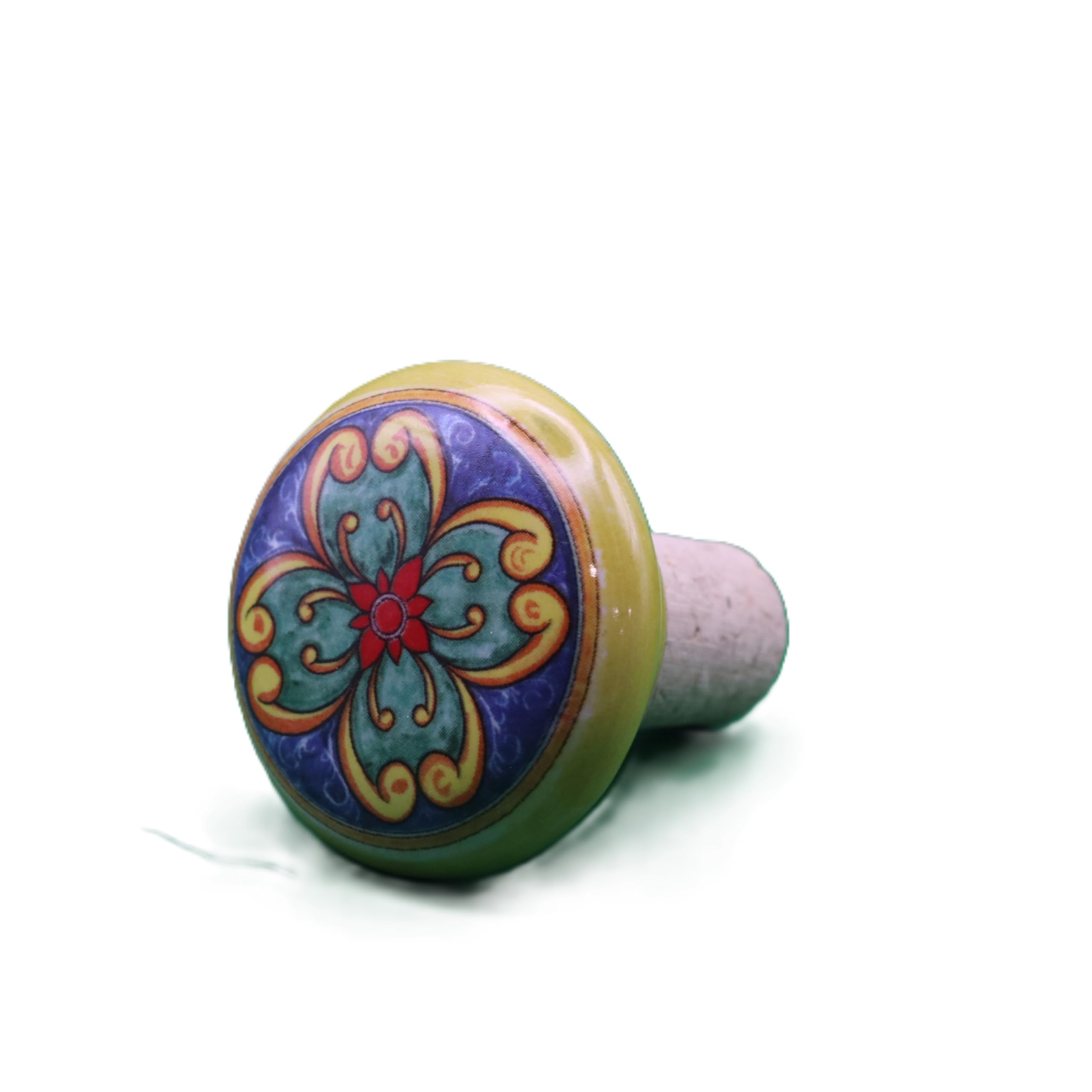 Tappo per Vino e Champagne in Ceramica Artigianale - Decorato a Mano con Limoni o Maioliche - Tappo in Sughero Naturale per Bottiglie - Regalo Gourmet (4, Maioliche (casuale))