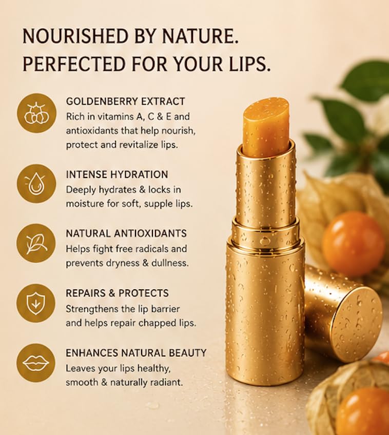 Image of Barrier Repair Tinted Lip Balm with Shea Butter & Vitamin E | Nourishing Lip Care for Dark, Chapped Lips | Golden Berry Lightens Pigmentation & Protects Lips | Non-Sticky | For Men & Women (10g)