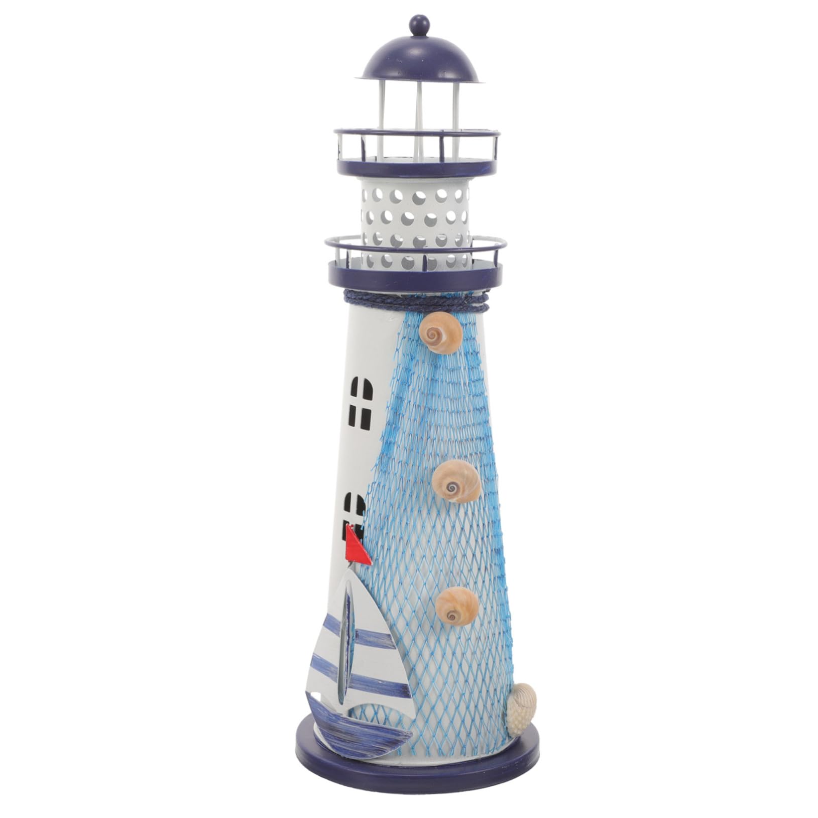 TOYANDONA Iron Mediterranean Lighthouse Lamp with LED Light Nautical Home Decor Figurine Durable Iron Material Coastal Style Decorative Statue for Indoor Table Accent
