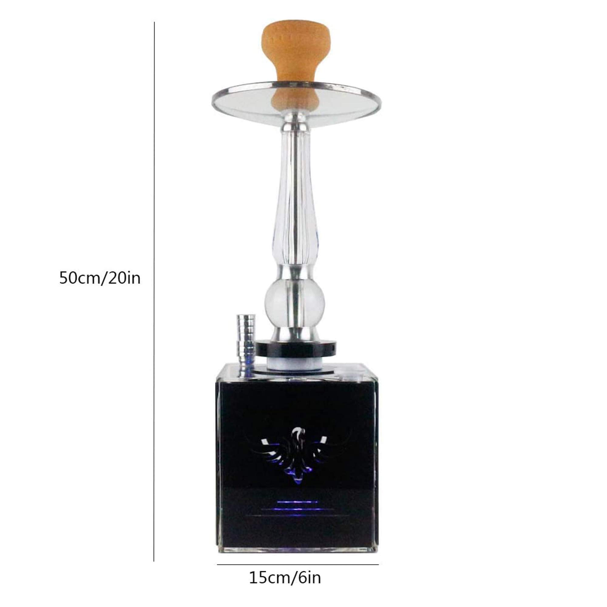 Juego Narguile Luz LED Lujo 20" Narguile Moderno Forma Cubo Acrílico con Cuenco Arcilla Manguera Silicona Pinzas para Carbón Mejor Fumar Narguile