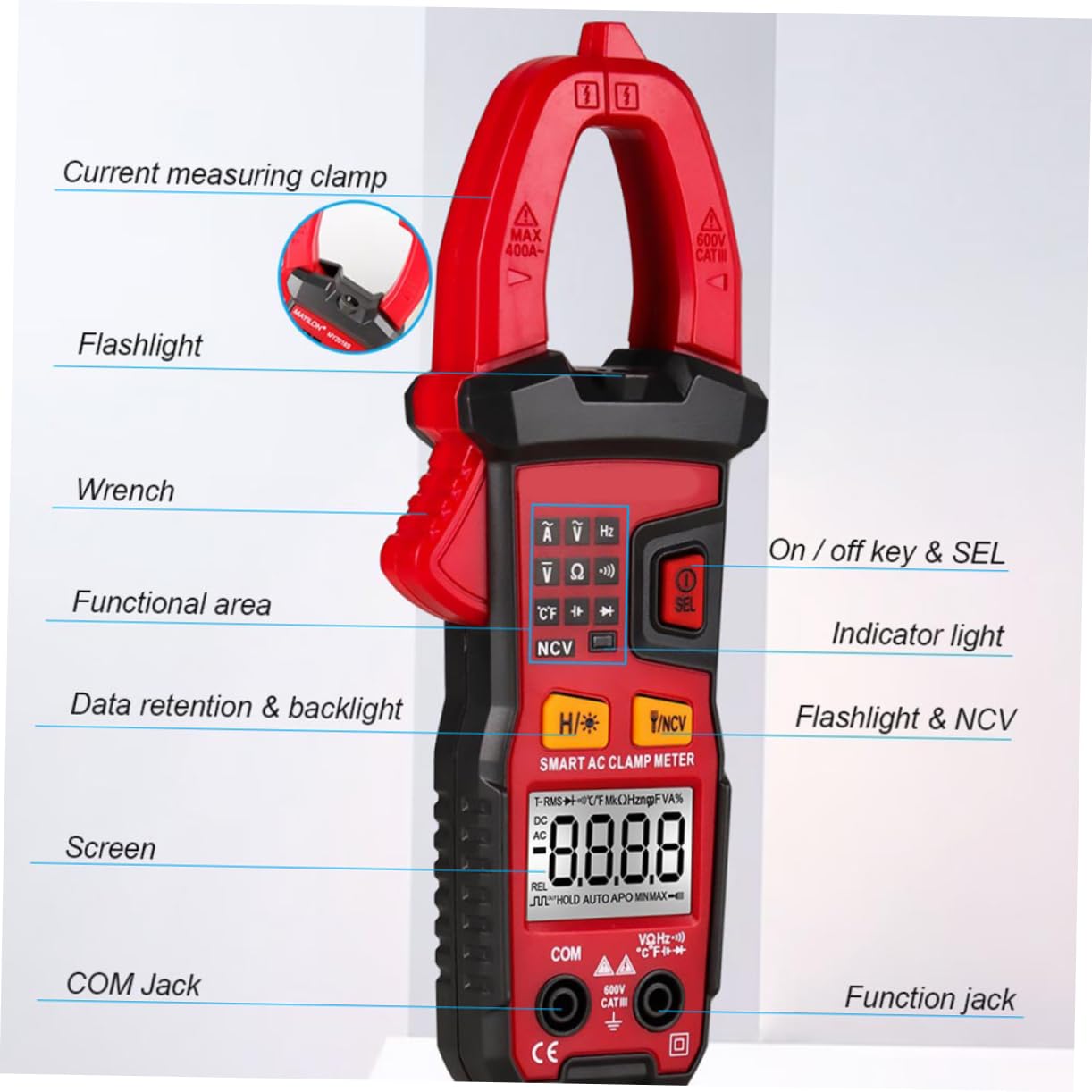 Healifty Digital Clamp MYS Ac Dc Multimeter with Overload Protection Continuity Tester Resistance Voltage Measurement for Electrical Maintenance Includes Carrying Pouch