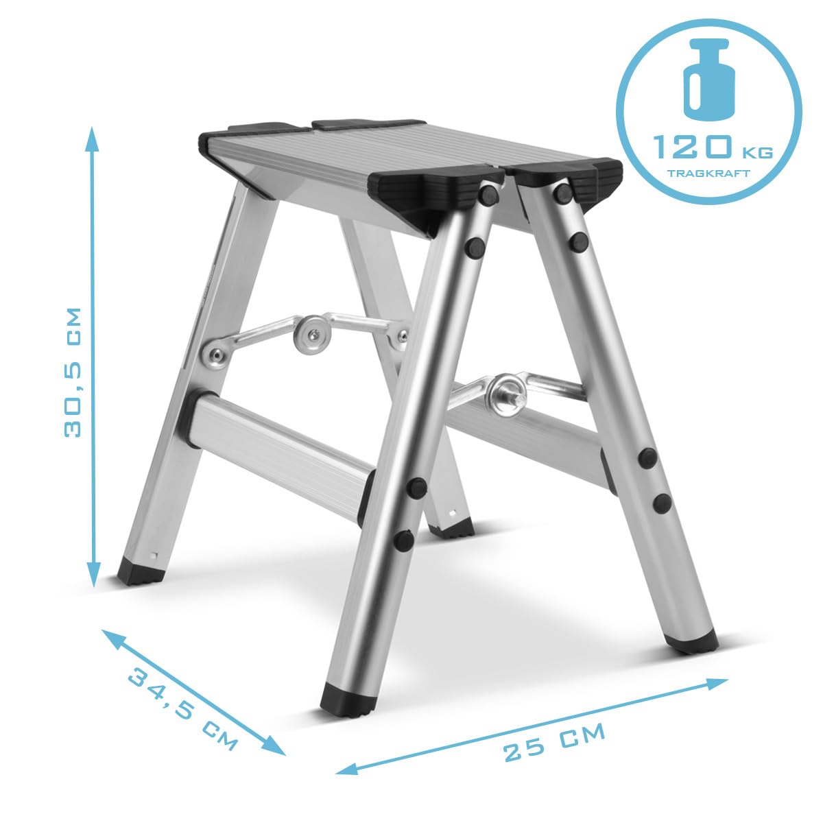 STAHLWERK Gradino pieghevole KT-1 ST con portata di 120 kg Scala in alluminio, scala pieghevole, scaletta, sgabello, sgabello con gradino antiscivolo