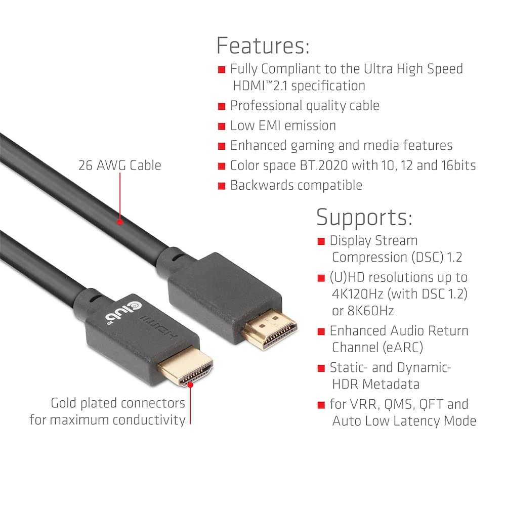 CABLE CLUB3D CAC-1375 (CABLE CERTIFICADO HDMIâ„¢ DE ULTRA ALTA VELOCIDAD 4K120HZ 8K60HZ 48GBPS M/M 5M)