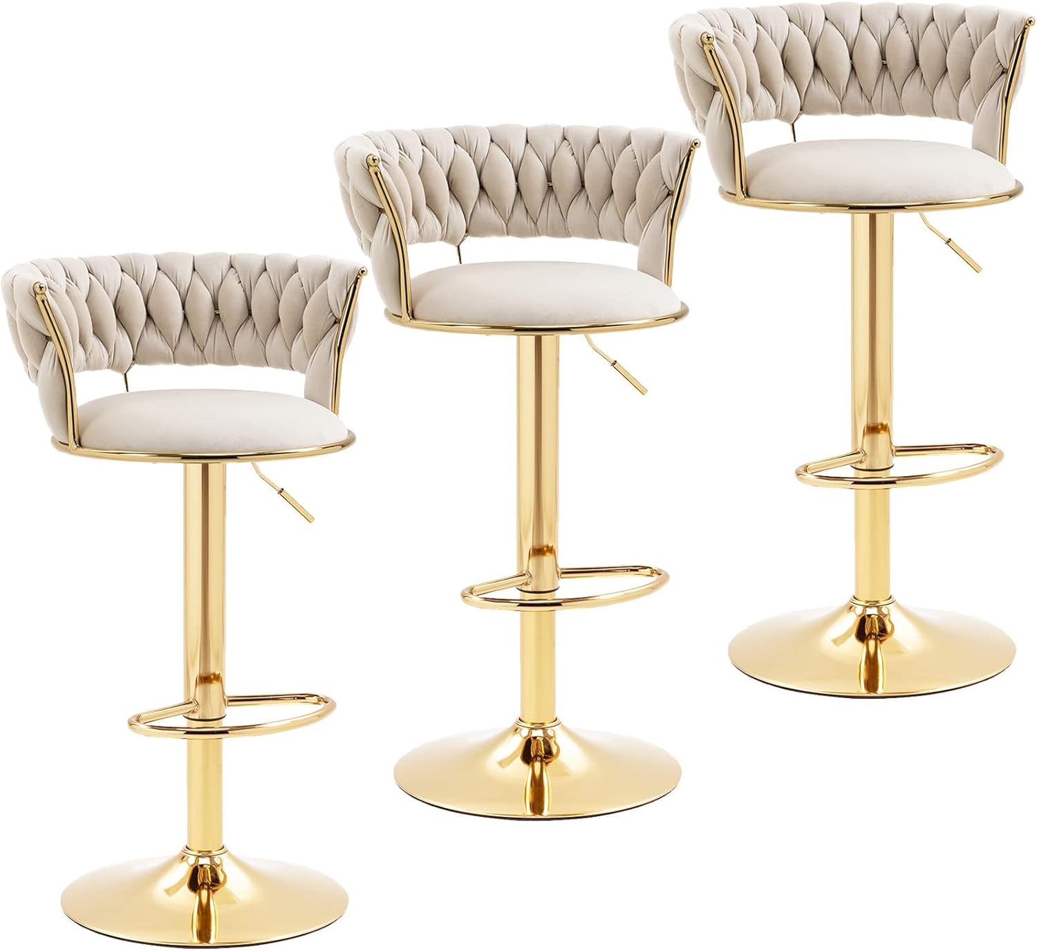 Modern Velvet Bar Stools Set of 3, Swivel Counter Height