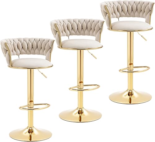 Deolme Taburetes de bar giratorios de terciopelo, taburetes de bar ajustables de altura de mostrador, taburetes de bar modernos con respaldo