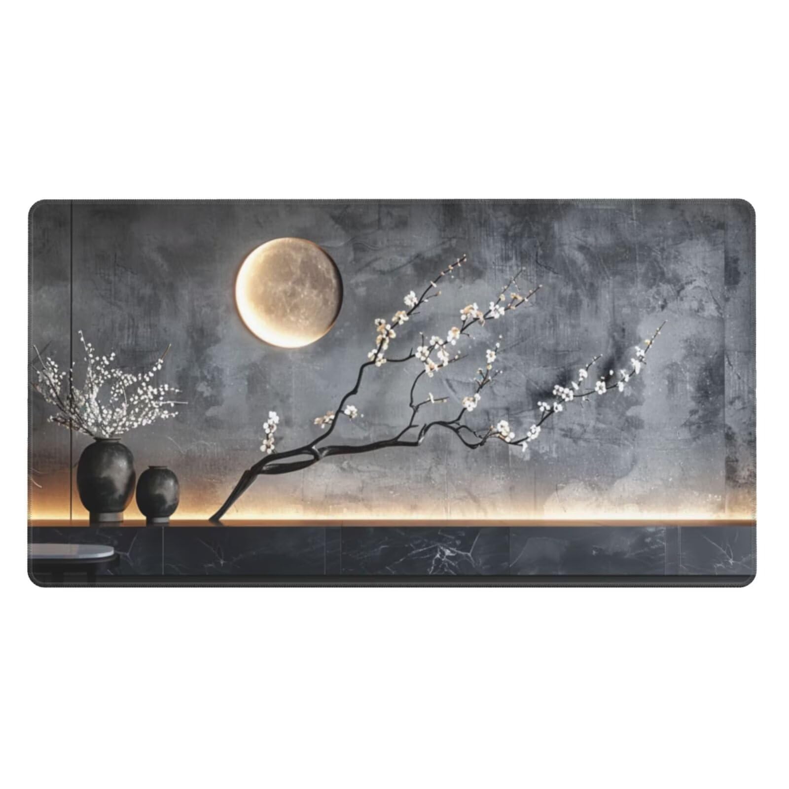 Alfombrilla de Ratón Gaming Grande XXL 1200x600x4mm con Bordes Cosidos, Tela de Micro Tejido, Base de Goma Antideslizante y Mouse Pad, para Teclado Escritorio, PC, Oficina Flor de Ciruelo Lunar Y6217