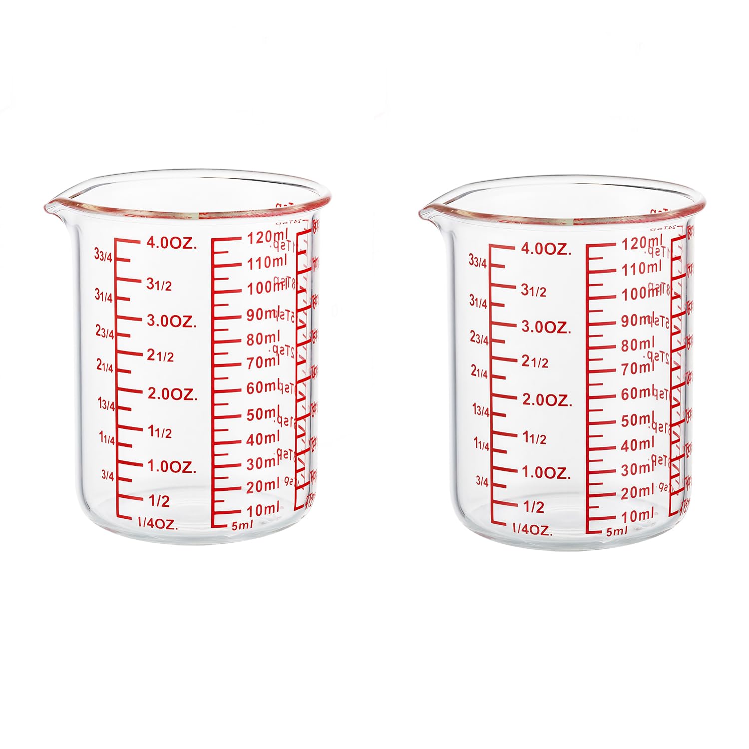 High Borosilicate Glass Measuring Cup-V-Shaped Spout，Glass Measuring Beaker for Kitchen or Restaurant, Easy to Read, 120 ML (4 Oz)-Pack of 2