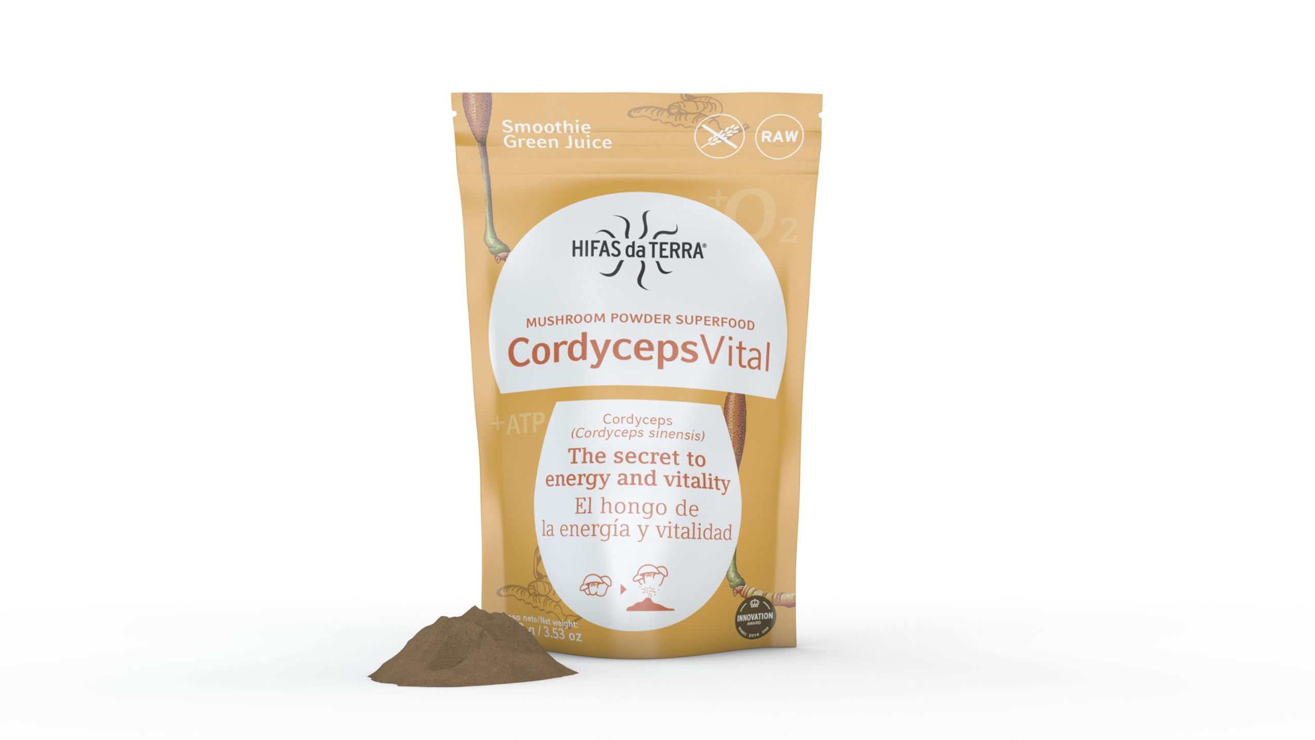 HIFAS DA TERRA - Cordyceps Vital 100% Polvo de Cordyceps - Superfood Polvo de Hongos - Energía, Vitalidad y Rendimiento - Suplemento Natural para el Bienestar General y la Actividad Diaria - 100 g