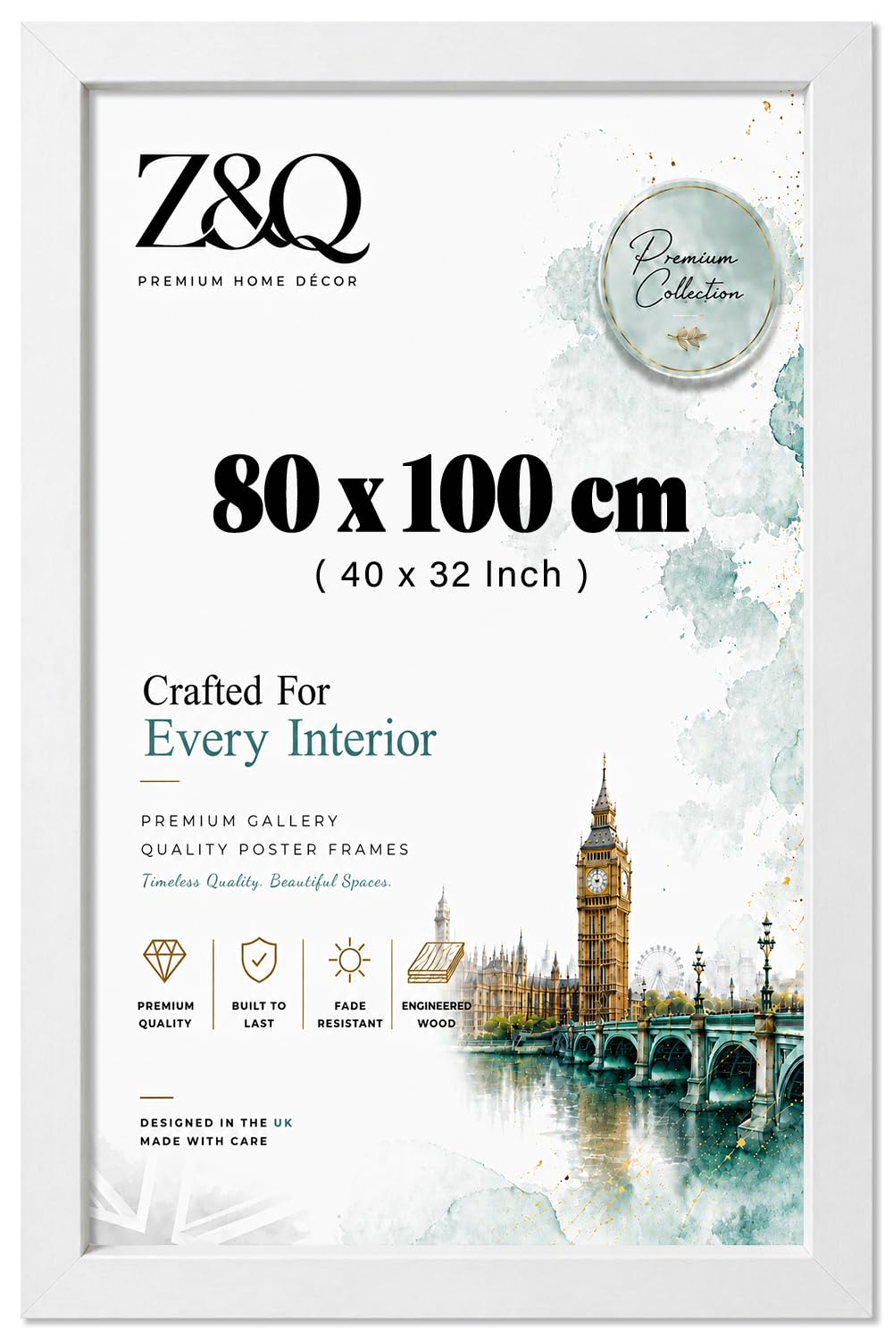 Z&Q Rectangle Picture Poster Frame 40 X 32 Inch Engineered Wood White Certificate Hanging Wall Display For Art Galleries Home Office Portraits And Printed Photos With Easy Mounting