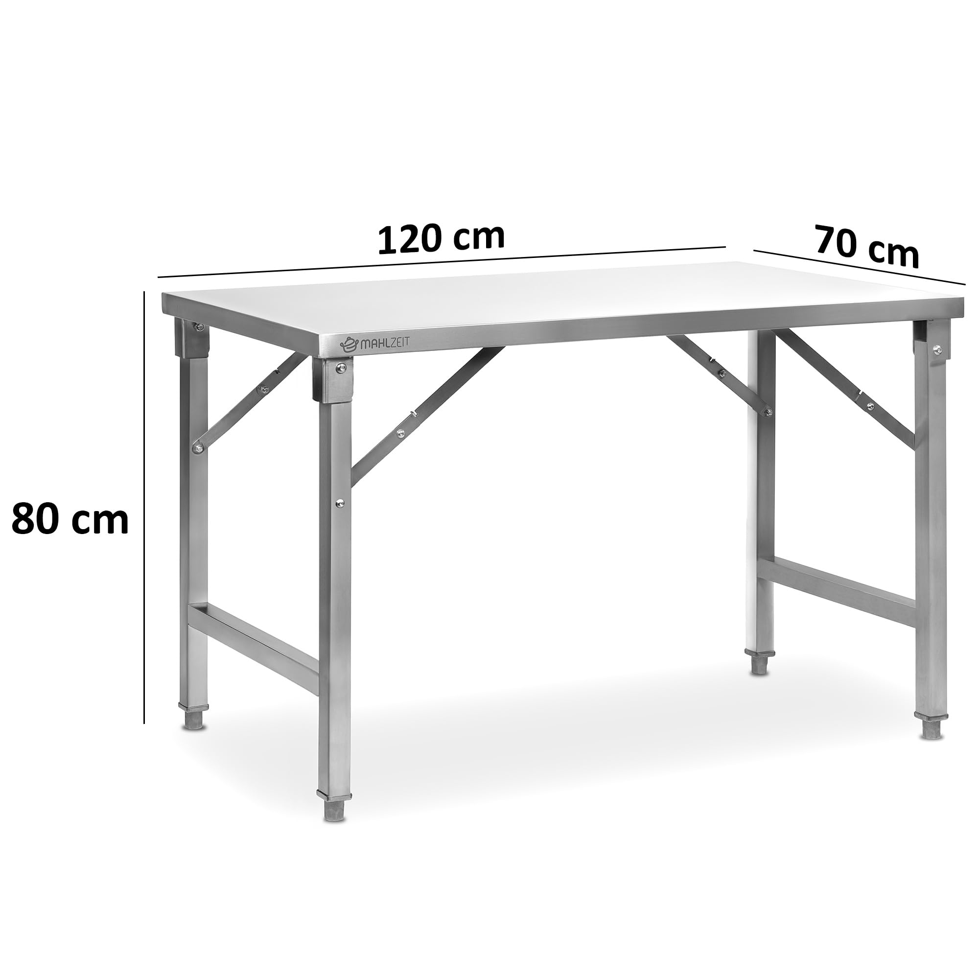 Mahlzeit Edelstahltisch 120 x 70 x 80 cm | Arbeitstisch, Küchentisch, Edelstahl Zubereitungstisch | Gastronomietisch klappbar, Klapptisch, Serviertisch | Tisch für Küche und Gastronomie