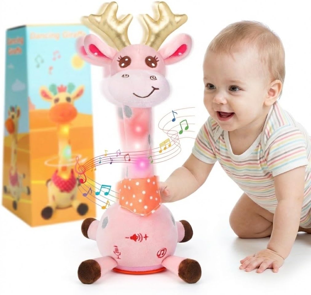 Dancing Giraffe Musical Plush Toy, Recording & Repeating Talking Giraffe Baby Toy for 6–12 Months, Interactive Singing Stuffed Animal, Birthday Gift for Grandkids Infants Toddlers(Pink)
