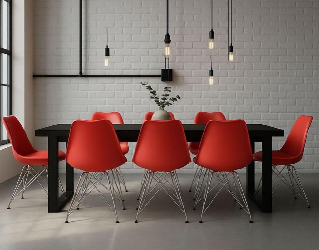 Orion91 - Vega Chair with Chrome Frame, Red Padded Faux Leather, 48 x 41 x 82 cm, Ideal for Dining Room, Office, Kitchen, or Living Room, Durable Design with CE Certificate. - Unidad