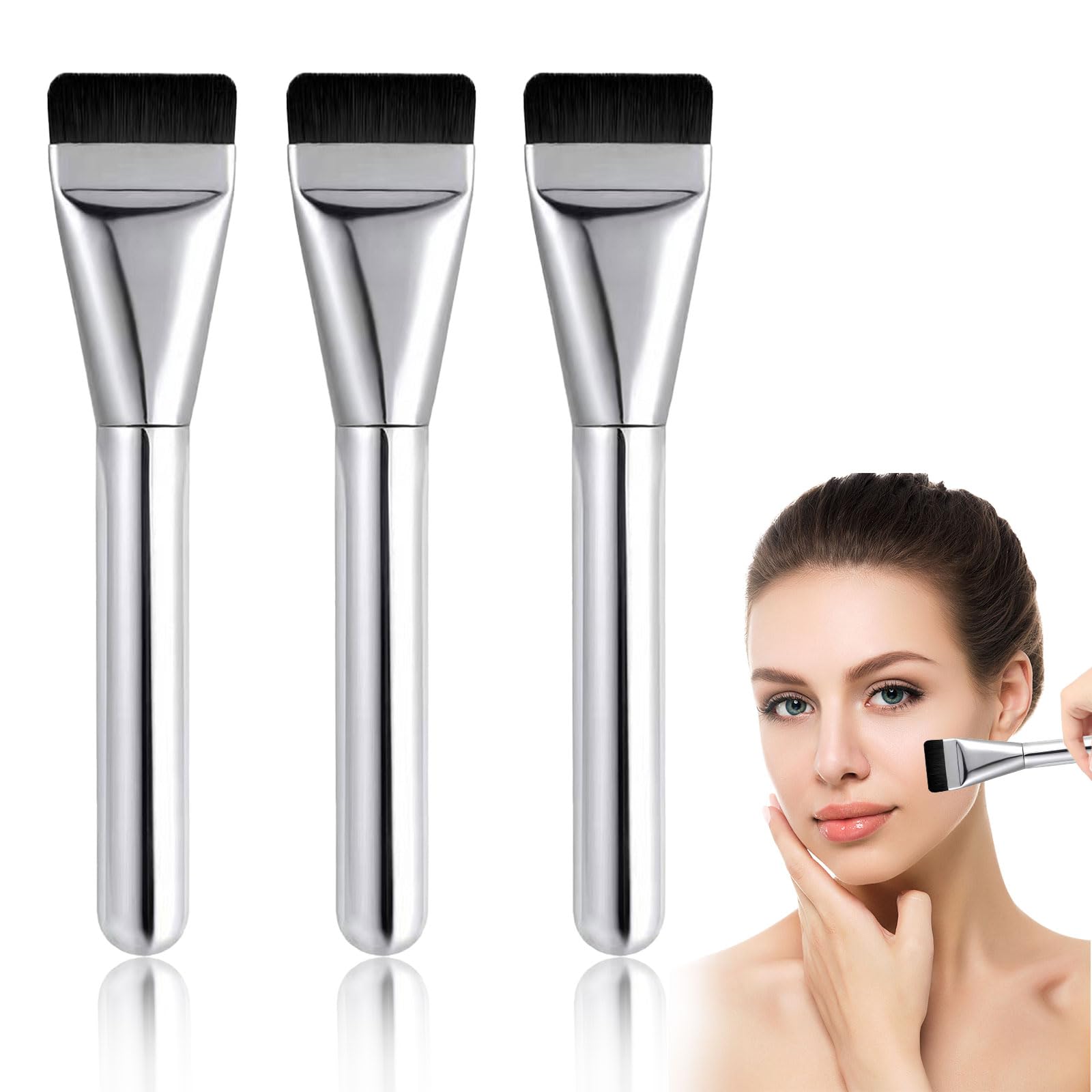Vordpe 3 brochas ultrafinas para base de maquillaje, corrector plano, brocha líquida para base líquida, crema o en polvo