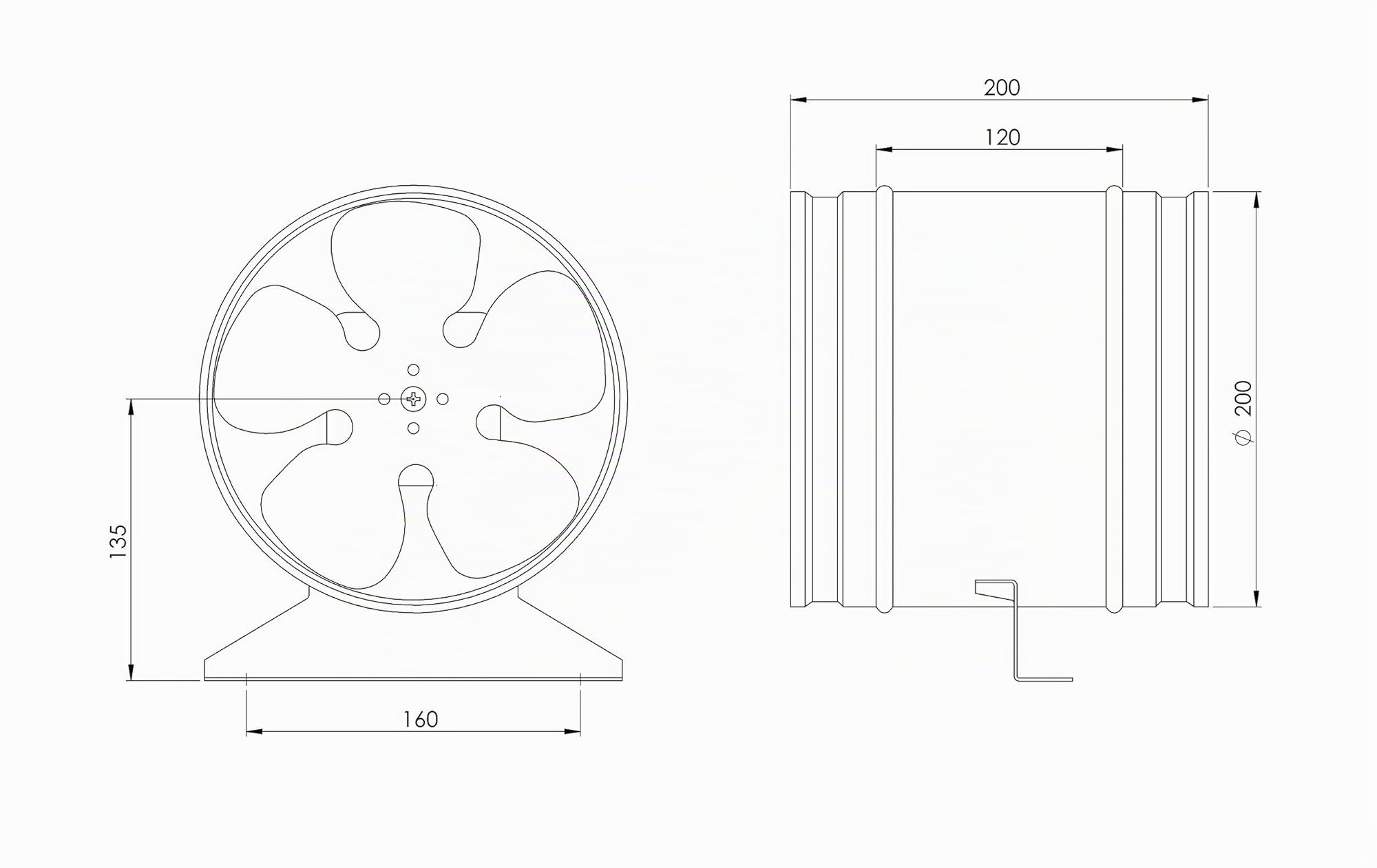 Steinberg14 200mm Ventilatore Industriale in Metallo per Tubo - Ventola Aspirazione Silenziosa - Estrattore/Aspiratore d'Aria