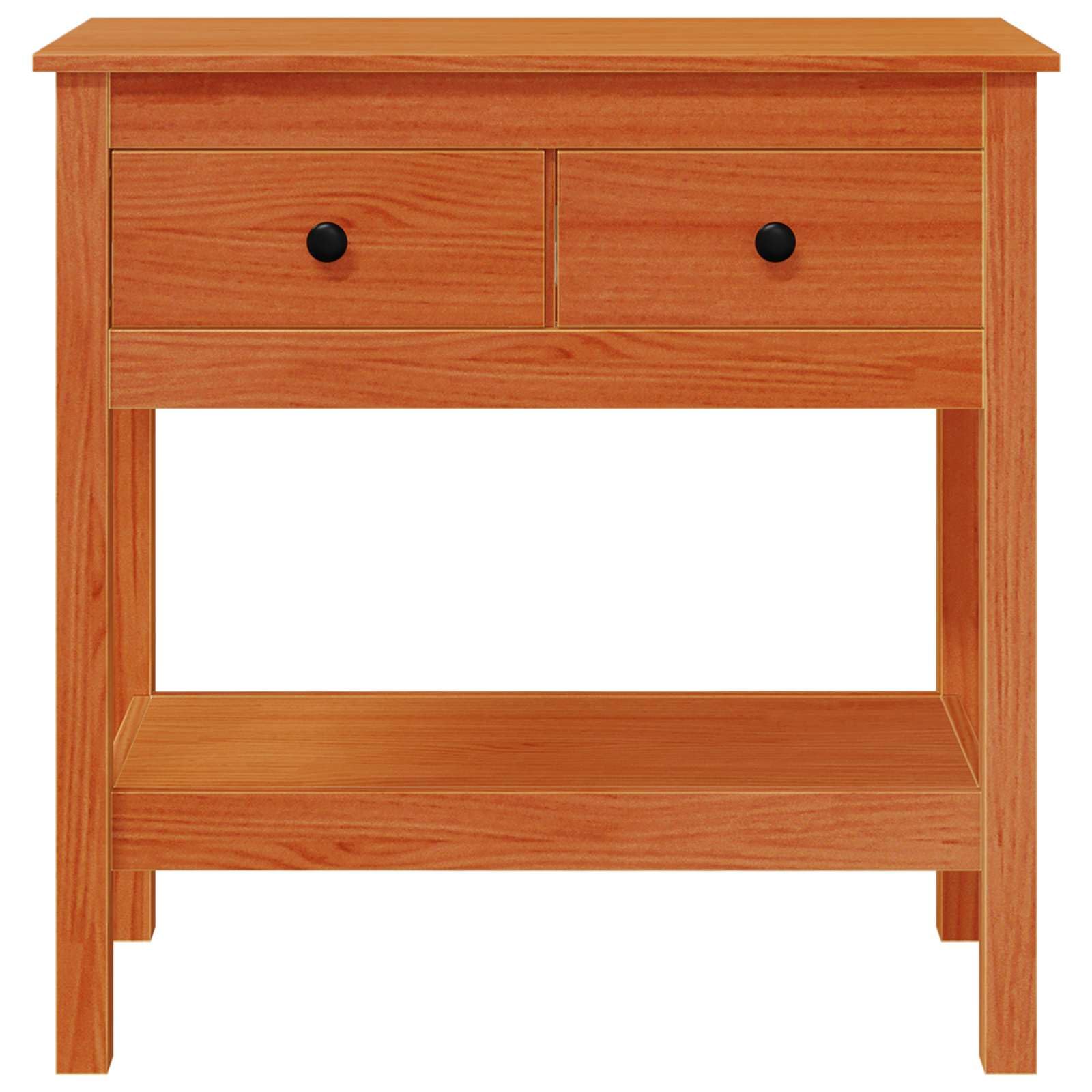 Mesa consola marrón cera madera de pino maciza, 75 x 35 x 75 cm, con cajones y estante, mesa auxiliar, mesa auxiliar para salón, dormitorio, pasillo, oficina, ahorra espacio, moderna