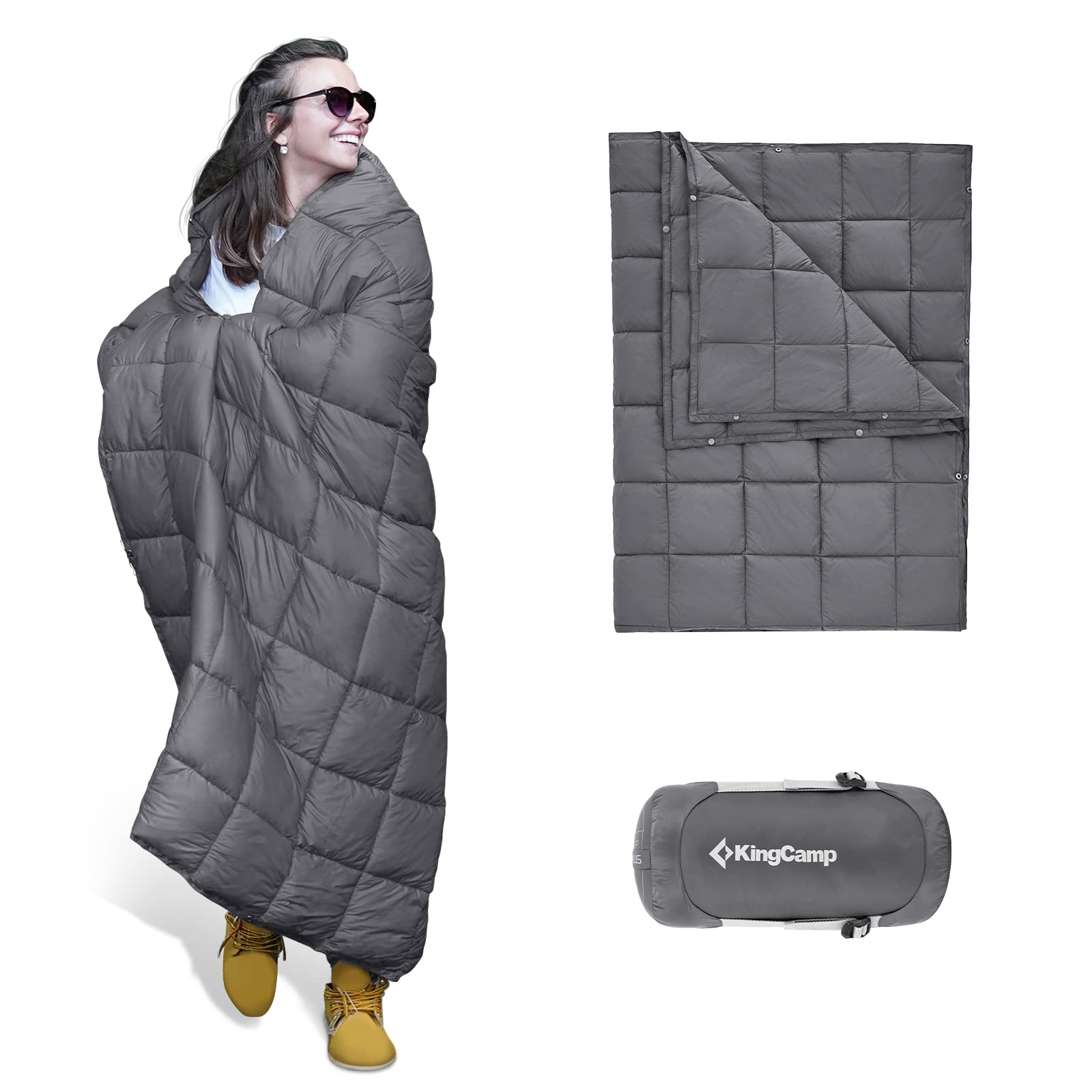 KingCamp Camping Blanket, Travel Outdoor Packable Down Alternative Quilt, Portable Compact Warm Backpacking Water Repellent Light Puffy Camp Blankets for Cold Weather, Airplane, Car, Outside, Stadium