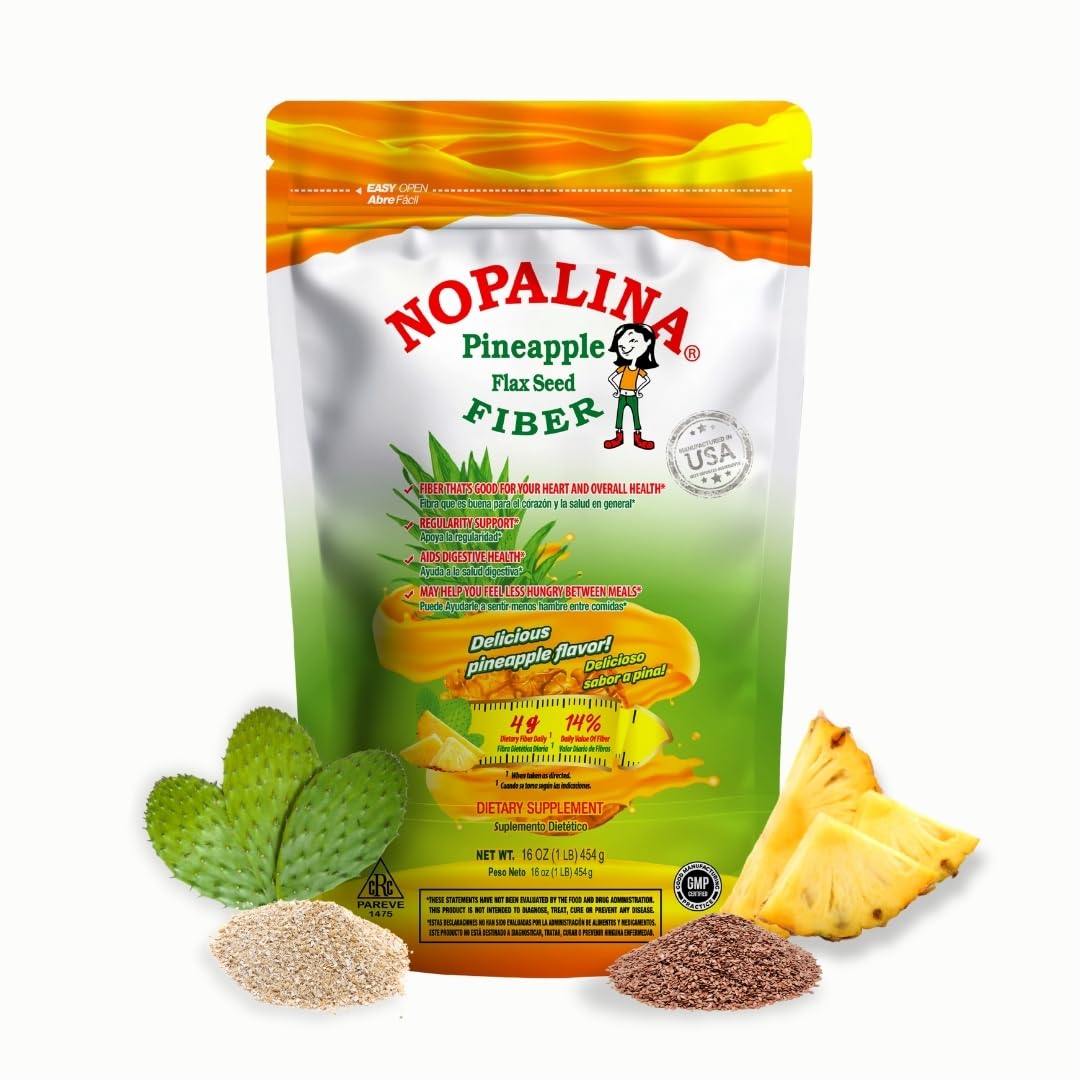 Nopalina Fiber Formula | Pineapple | 1 Lb Bag | 30 Servings | Flax Seed, Psyllium, Oat and Wheat Bran, Omega 3, 6 & 9 | Can Help with Regularity & More | The Original