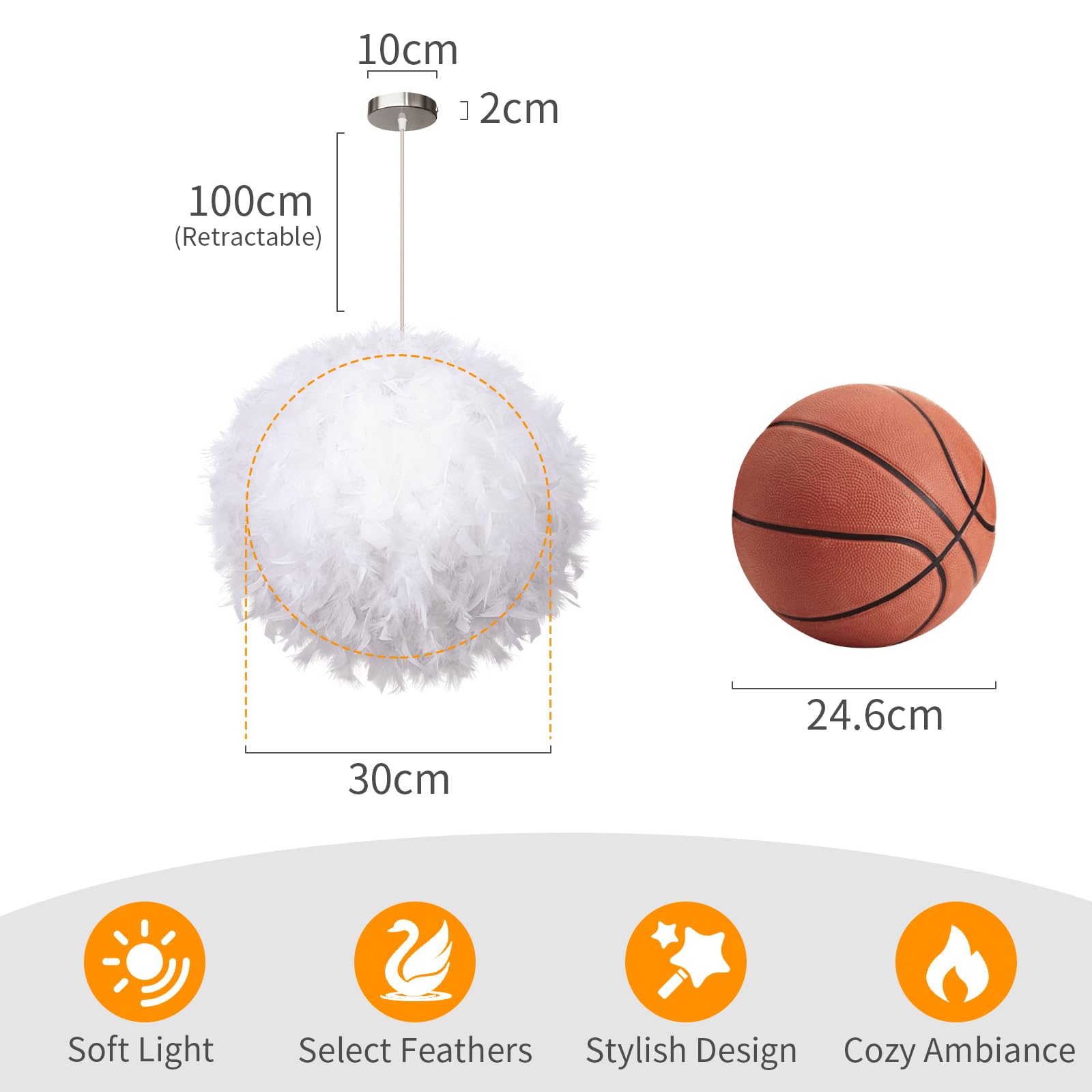 Suspension Plume Abat-Jour Suspension Décorative Moderne Plafond Plume Lampe E27 Socket 40W Convient pour Chambre, Couloir, Salon (Ampoule Non Incluse)