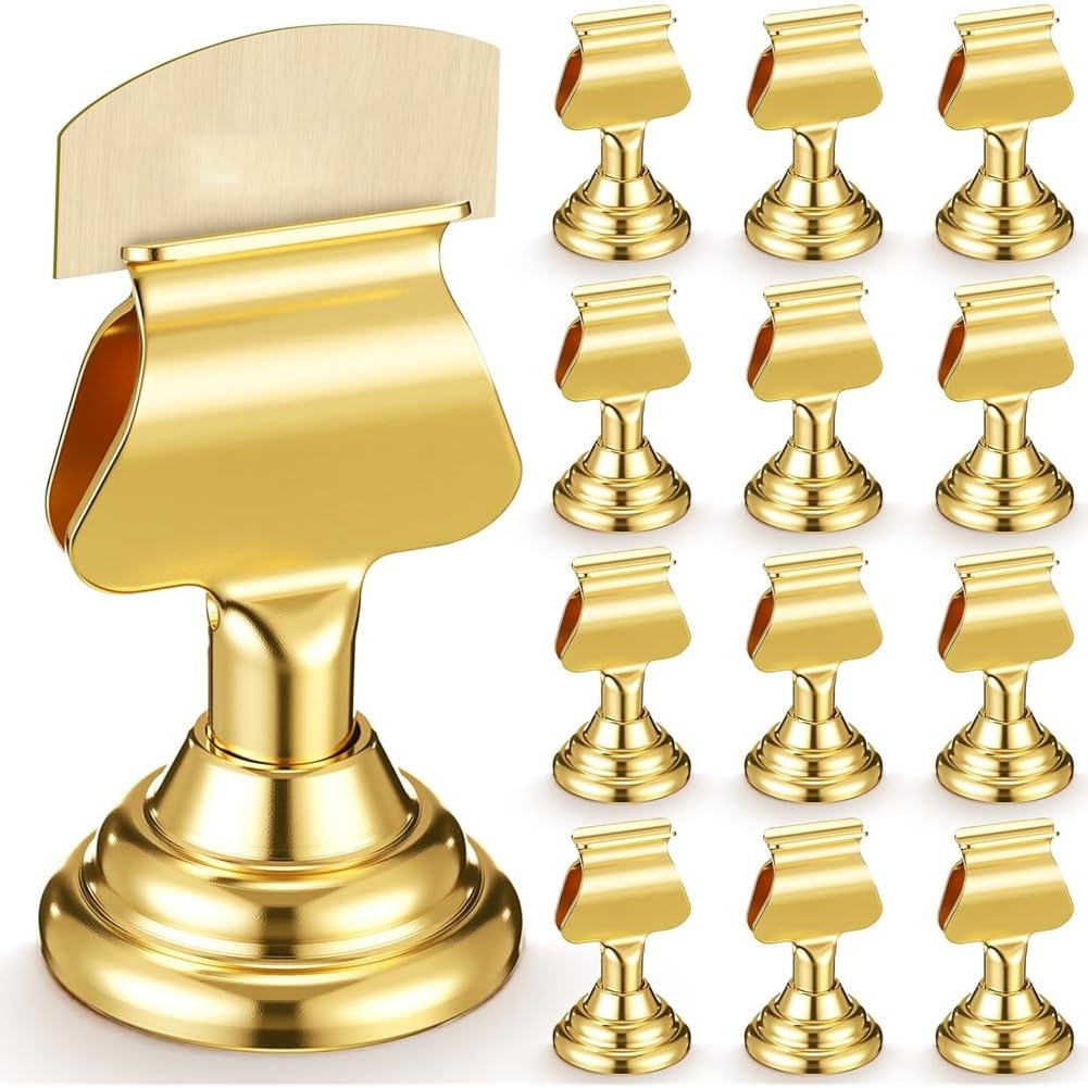 Jnchdghwa Mini Place Card Holders 12Pcs Metal for Wedding Table Number Holders 1.7 Inch Gold Bulk Clips for Weddings Restaurants Birthday Decor
