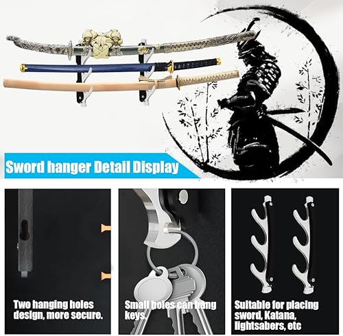 Miniatura 5 de Soporte de espada de 3 niveles, soporte de pared para espada, soporte de pared de espada, soporte de pared Katana, soporte de sable de luz, soporte