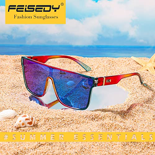 Image of FEISEDY Sunglasses for Women Men, Fashion Mirrored Single Lens Shades