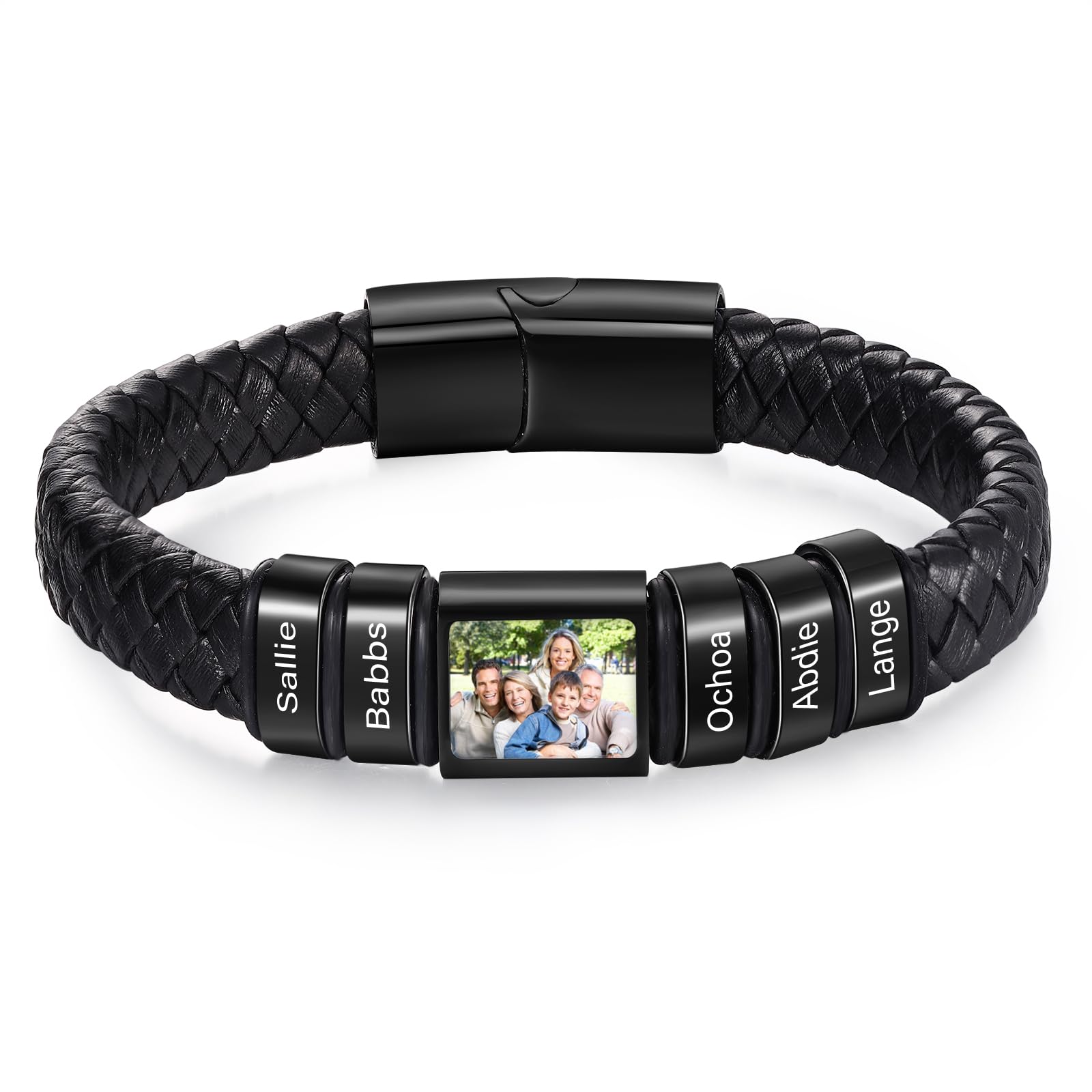 Personalized Bracelet for Men, Custom Bracelet with 1 Photo &amp; 1-6 Names, Engraved Leather Bracelet for Men Dad Bracelet Fathers Bracelet for Dad Grandpa Boyfriend