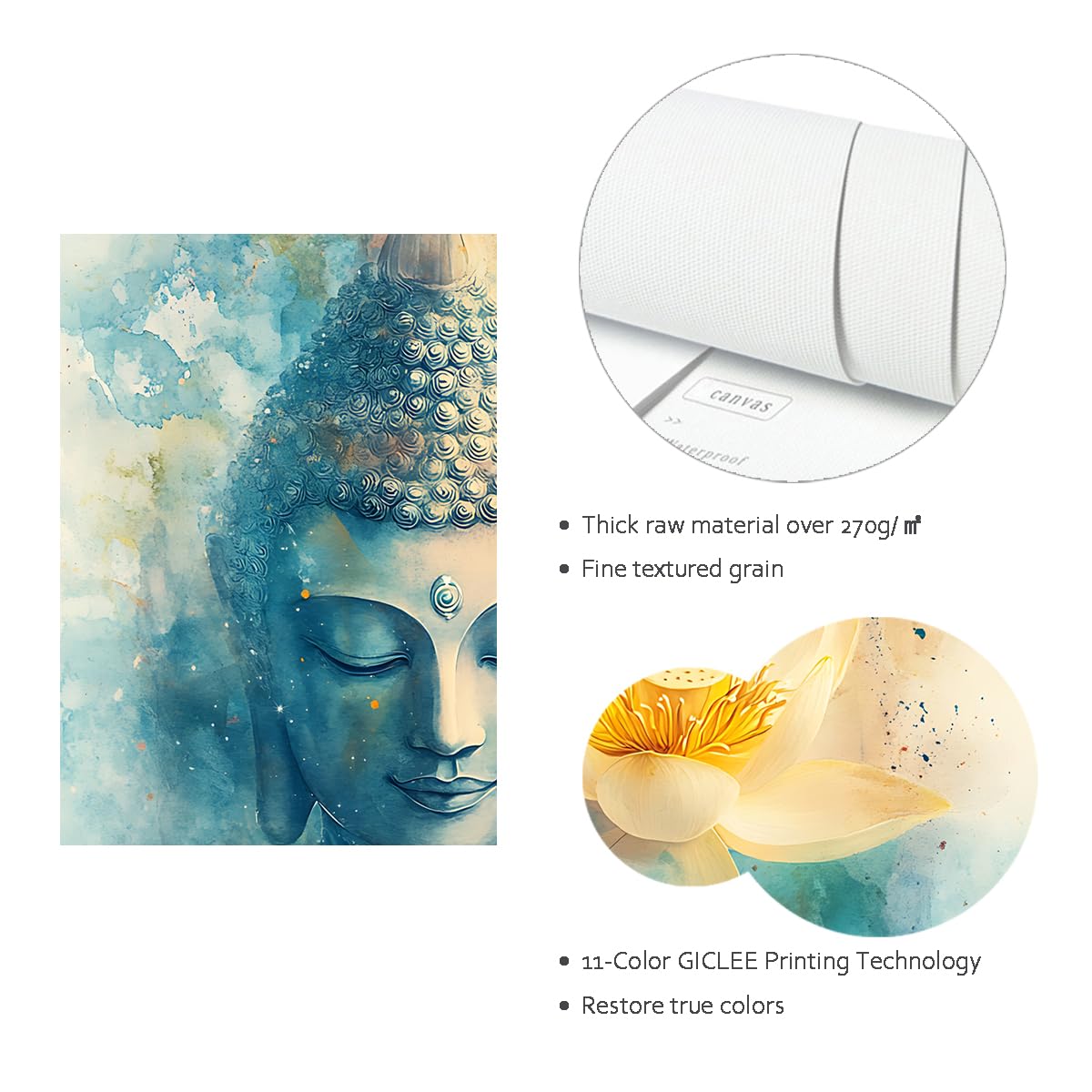 TOANGWALL Zen-Buddha-Lotus płótno sztuka ścienna, druk akwarelowy, uspokajająca medytacja, styl boho, plakat obraz ścienny do dekoracji biura domowego 70 x 100 cm